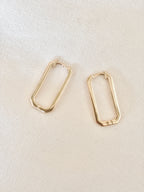 Boucles d'Oreilles Créoles Rectangle Brune Plaqué Or