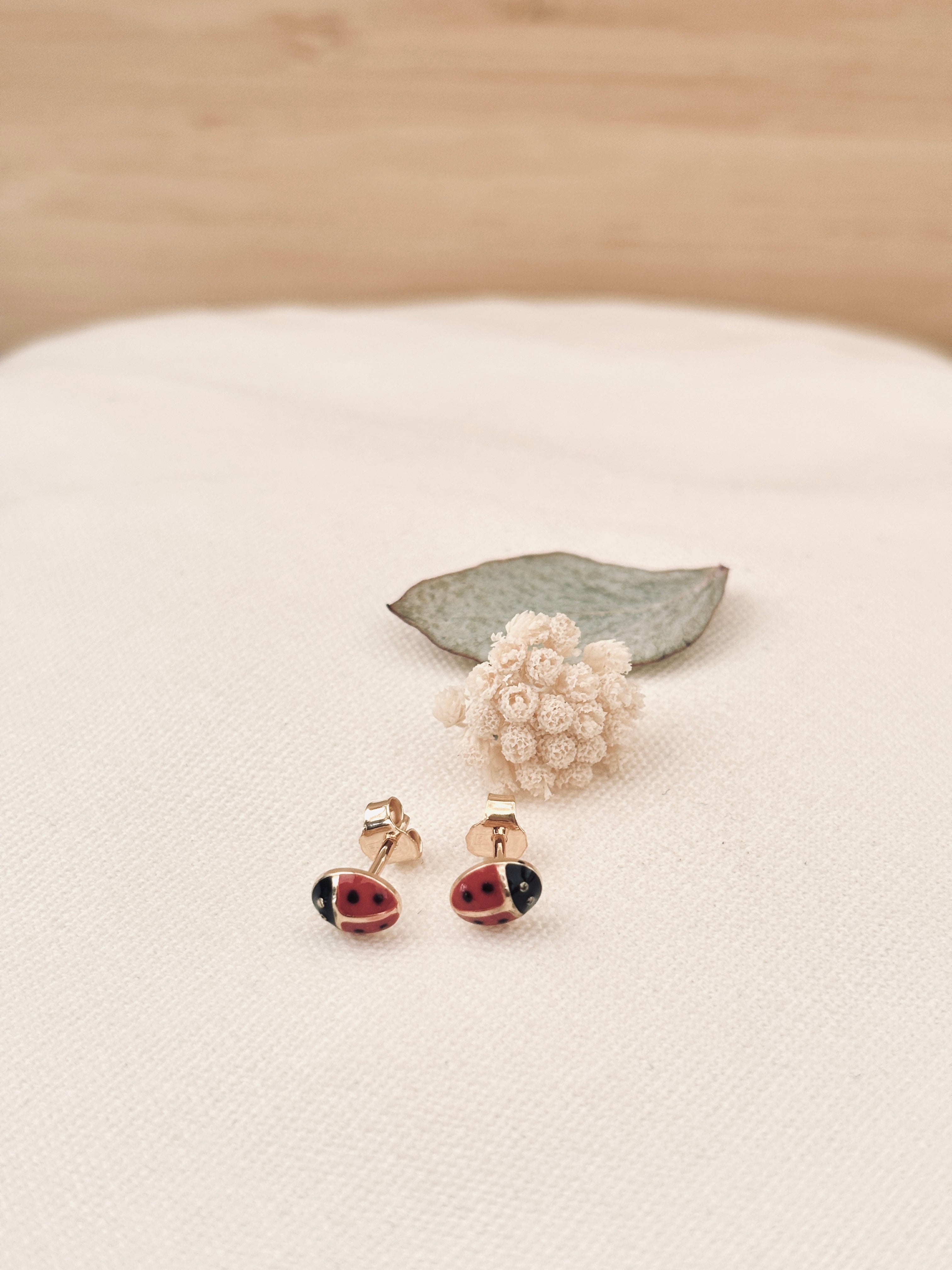Boucles d'Oreilles Puces Coccinelle Adèle Plaqué Or