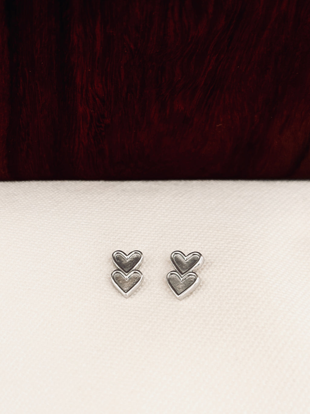 Boucles d'Oreilles Puces Double Coeur Noémie Argent