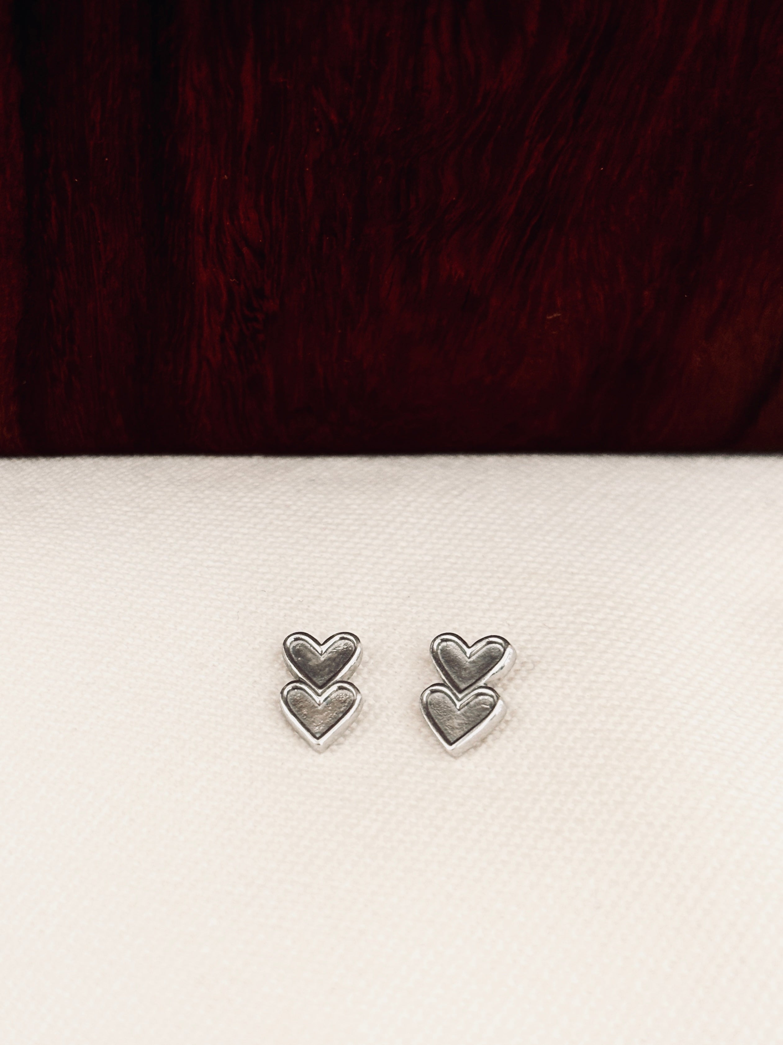 Boucles d'Oreilles Puces Double Coeur Noémie Argent