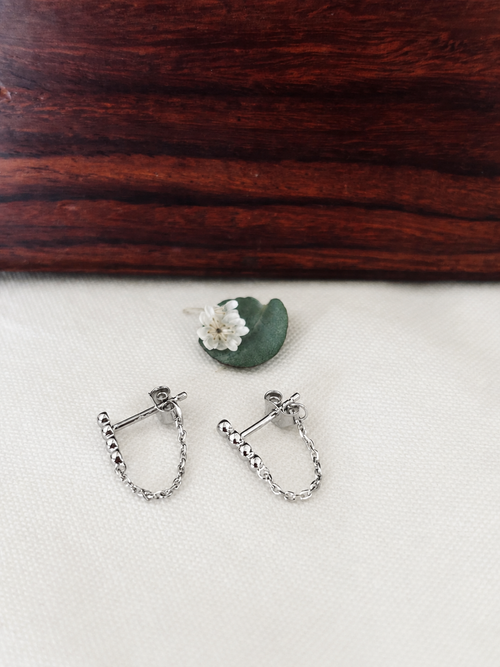Boucles d'Oreilles Boules Chainette Alba Argent