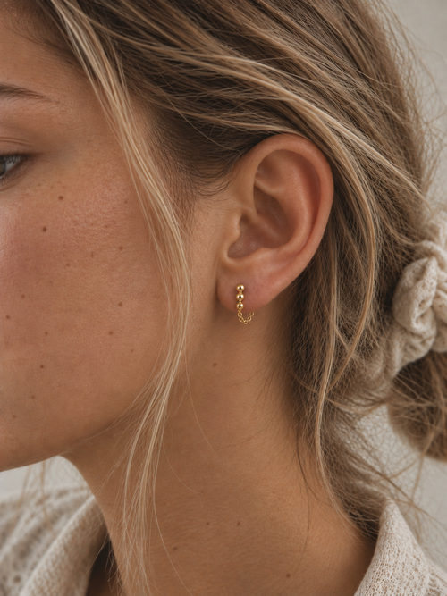 Boucles d'Oreilles Boules Chainette Alba Plaqué Or