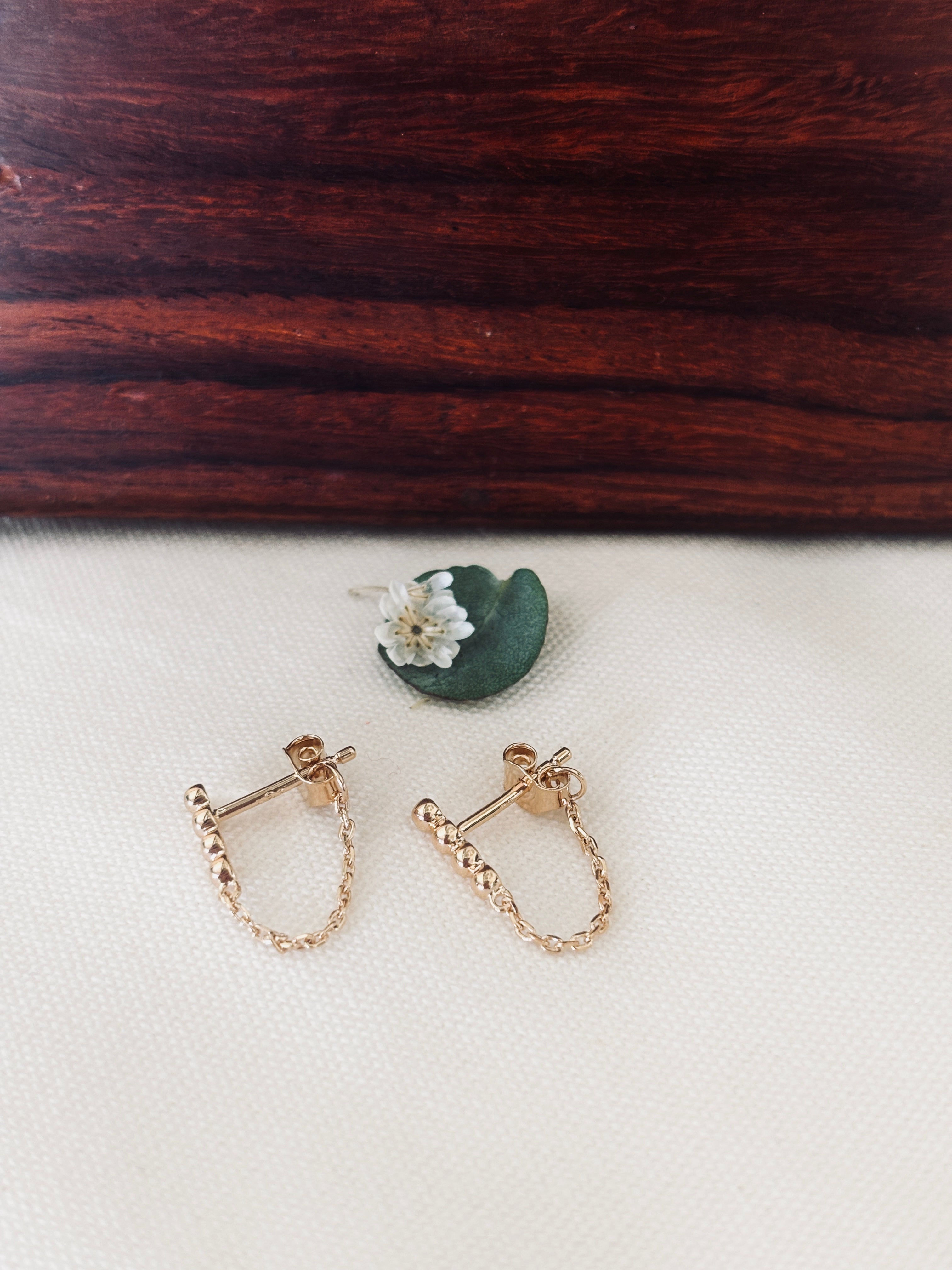 Boucles d'Oreilles Boules Chainette Alba Plaqué Or
