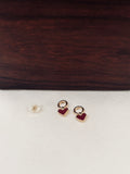 Boucles d'Oreilles Coeur Rouge Pendantes Valentine Plaqué Or