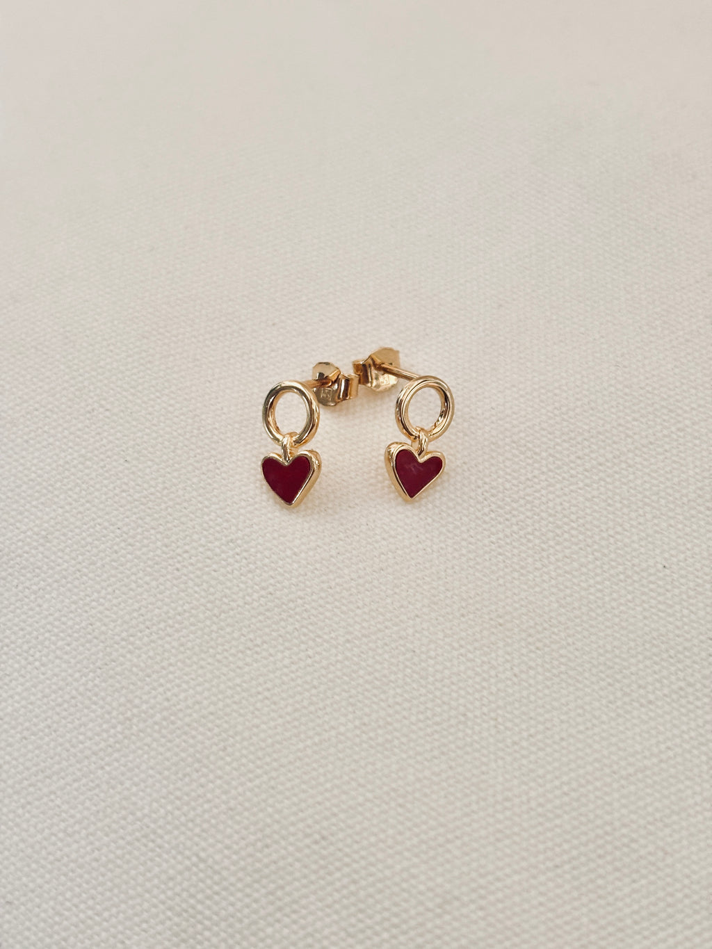 Boucles d'Oreilles Coeur Rouge Pendantes Valentine Plaqué Or