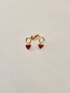 Boucles d'Oreilles Coeur Rouge Pendantes Valentine Plaqué Or