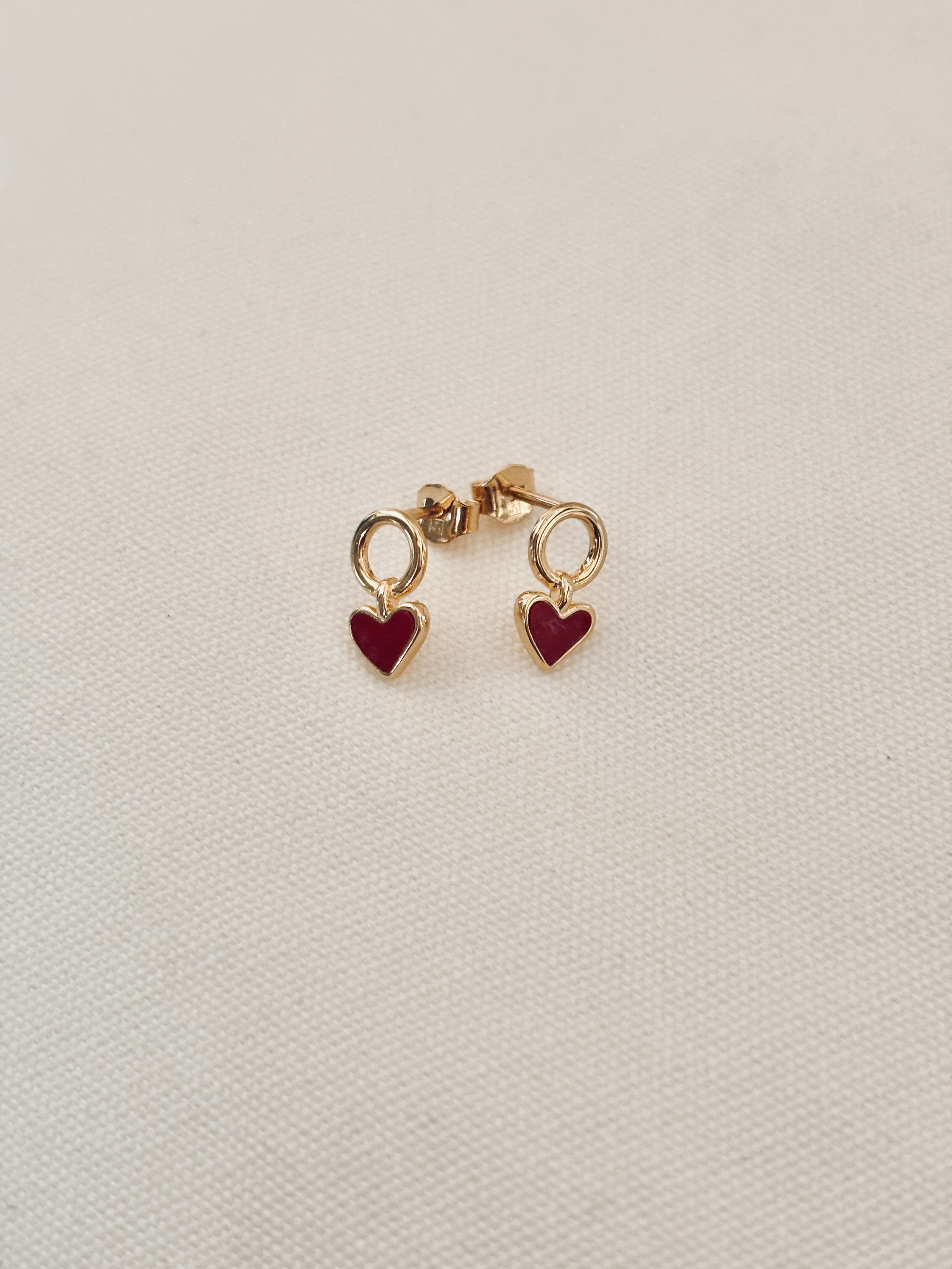Boucles d'Oreilles Coeur Rouge Pendantes Valentine Plaqué Or