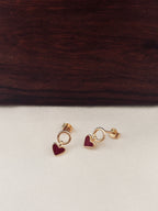 Boucles d'Oreilles Coeur Rouge Pendantes Valentine Plaqué Or