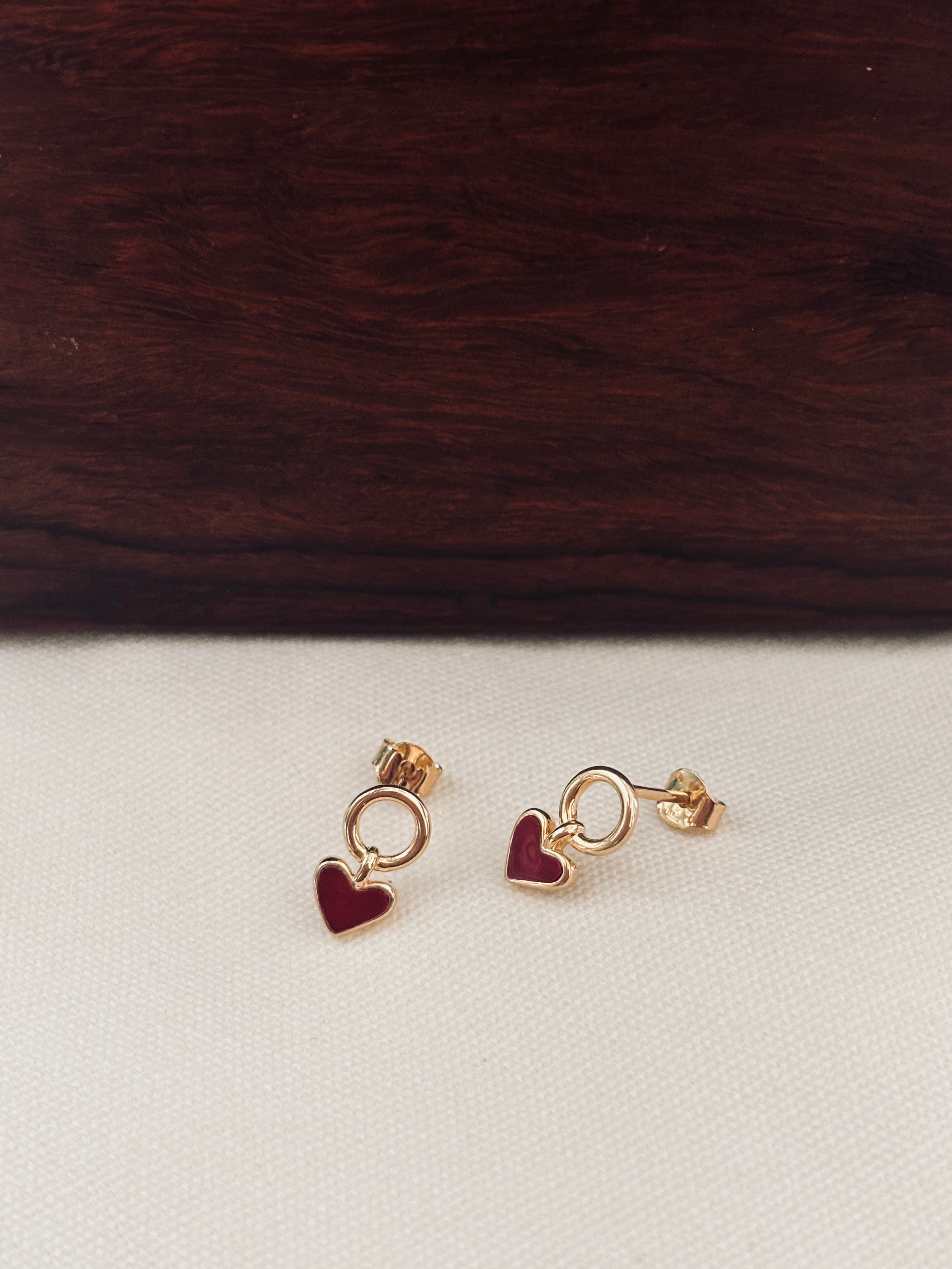 Boucles d'Oreilles Coeur Rouge Pendantes Valentine Plaqué Or