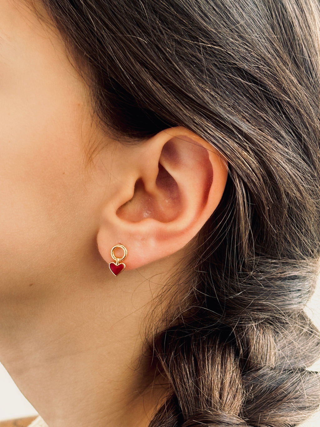 Boucles d'Oreilles Coeur Rouge Pendantes Valentine Plaqué Or