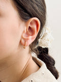 Boucles d'Oreilles Créoles Rectangle Mini Brune Plaqué Or