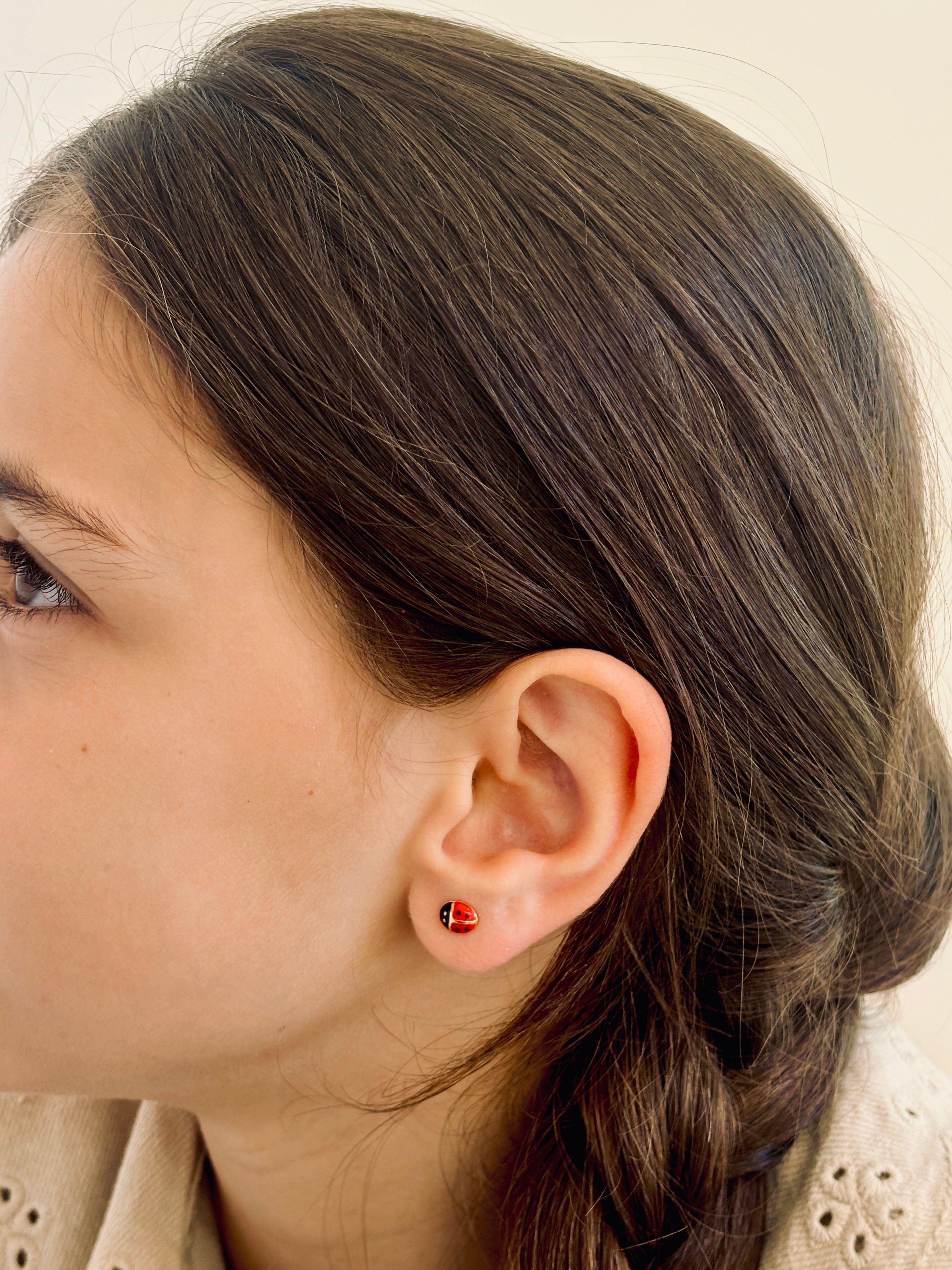Boucles d'Oreilles Puces Coccinelle Adèle Plaqué Or
