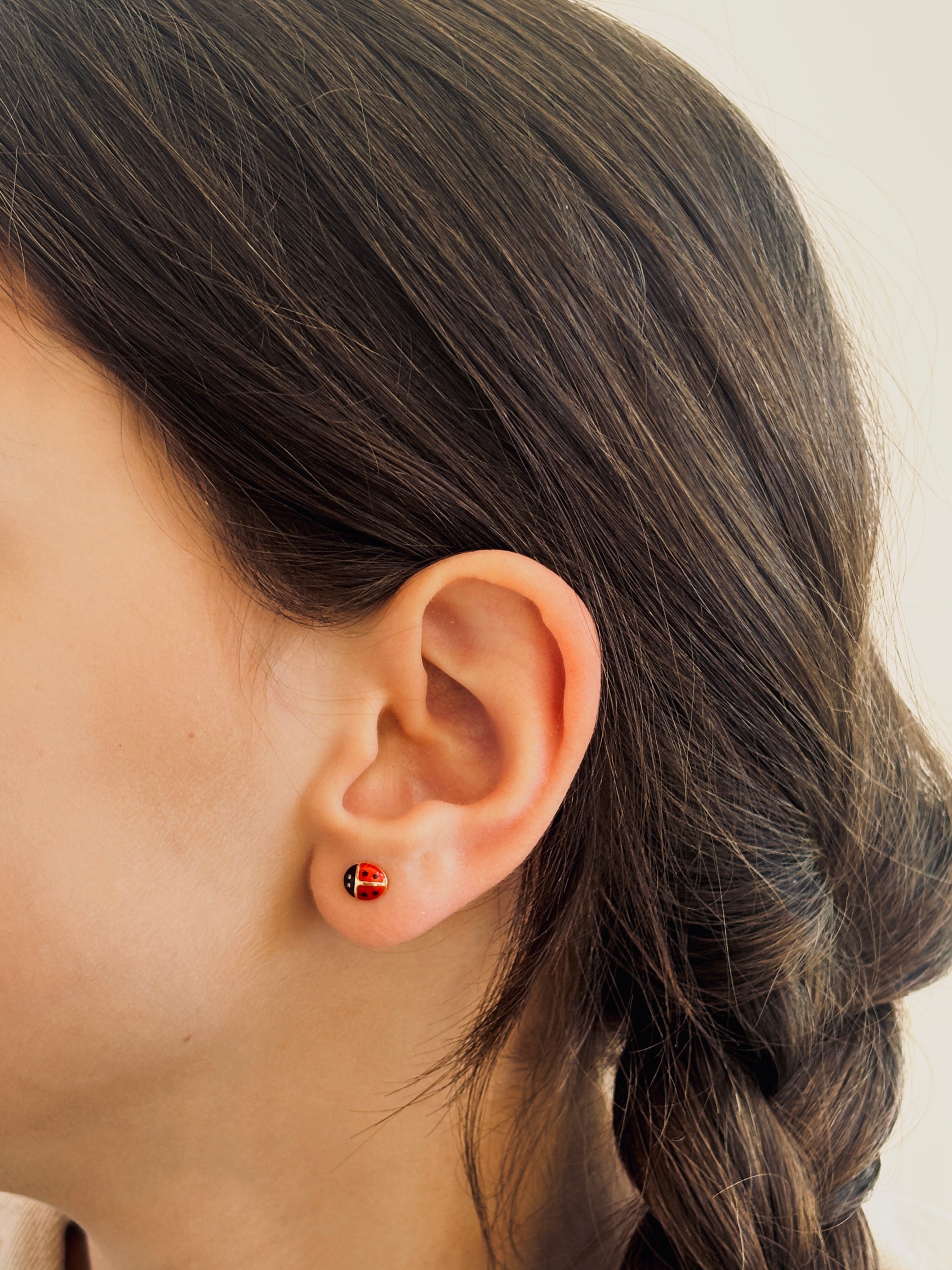 Boucles d'Oreilles Puces Coccinelle Adèle Plaqué Or
