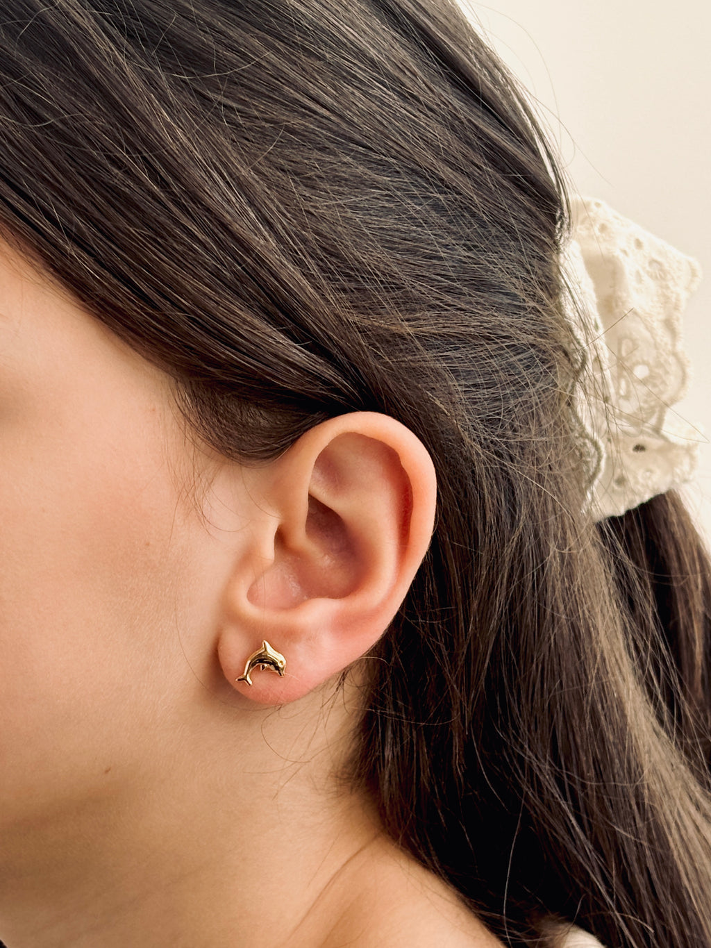 Boucles d'Oreilles Puces Dauphin Martin Plaqué Or