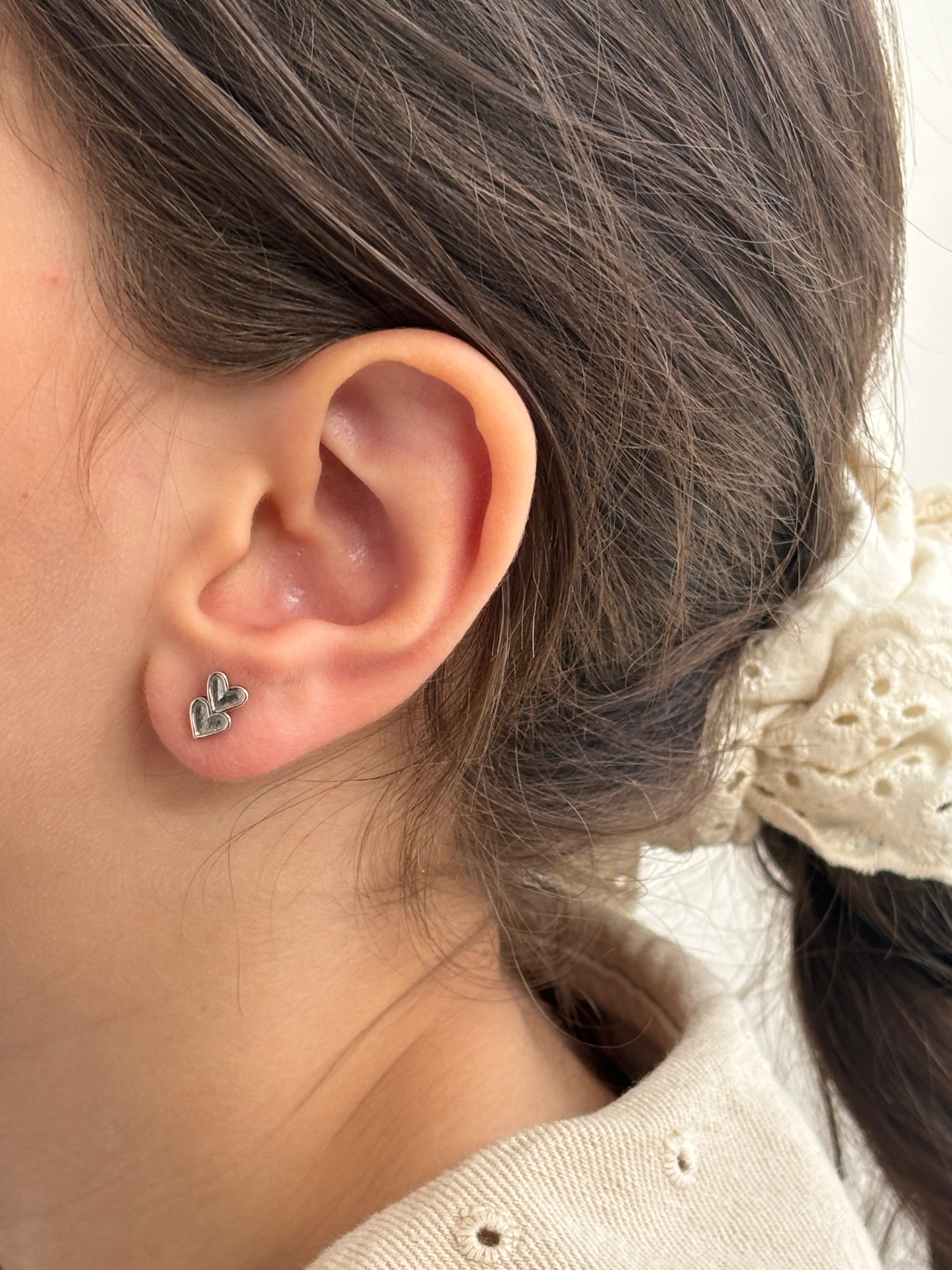 Boucles d'Oreilles Puces Double Coeur Noémie Argent