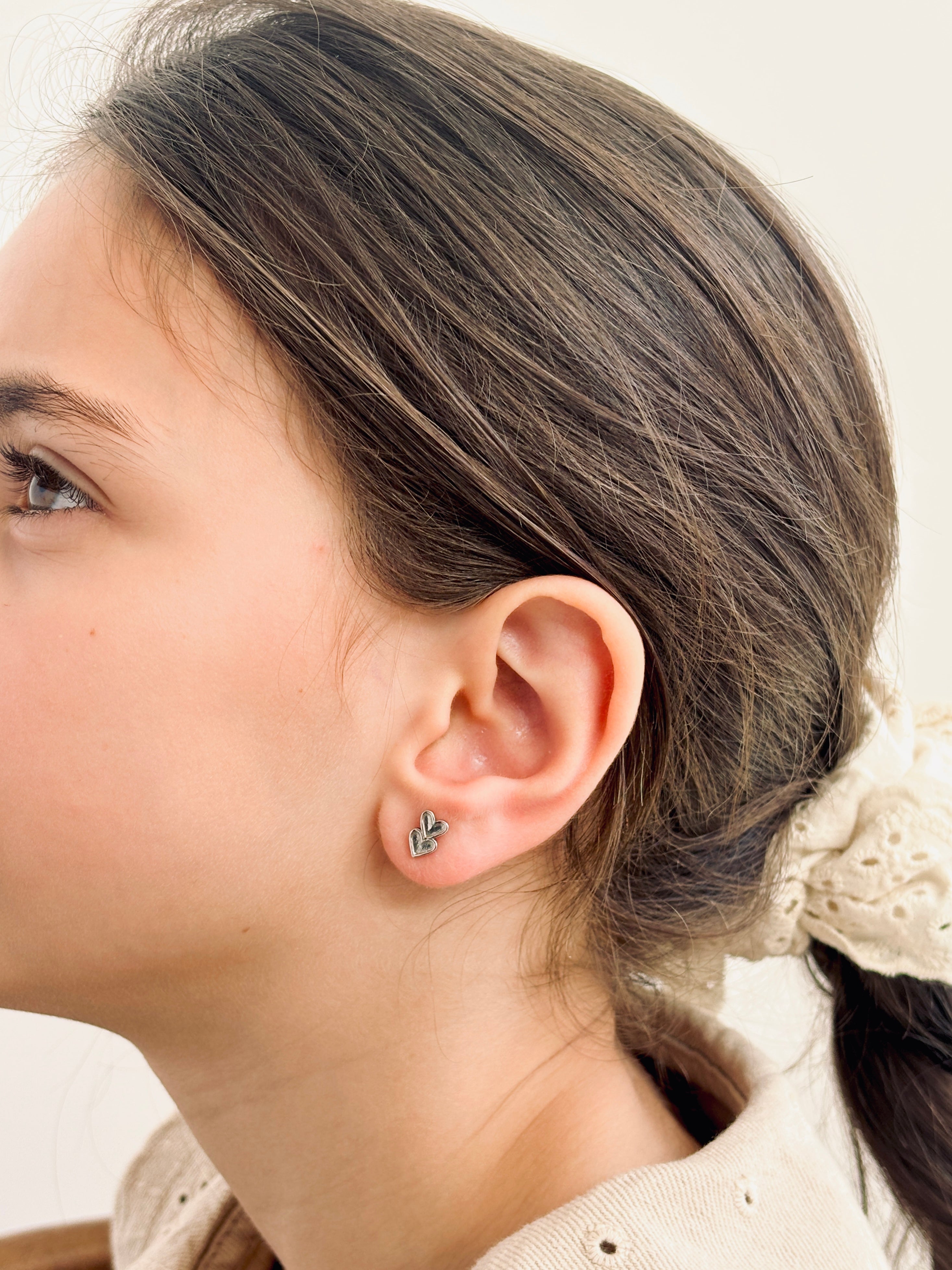 Boucles d'Oreilles Puces Double Coeur Noémie Argent