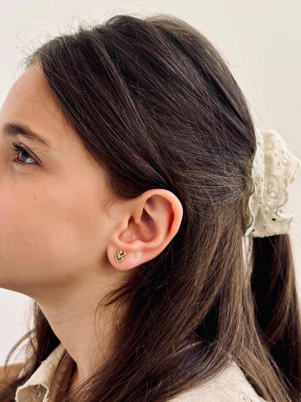 Boucles d'Oreilles Puces Double coeur Noémie Plaqué Or