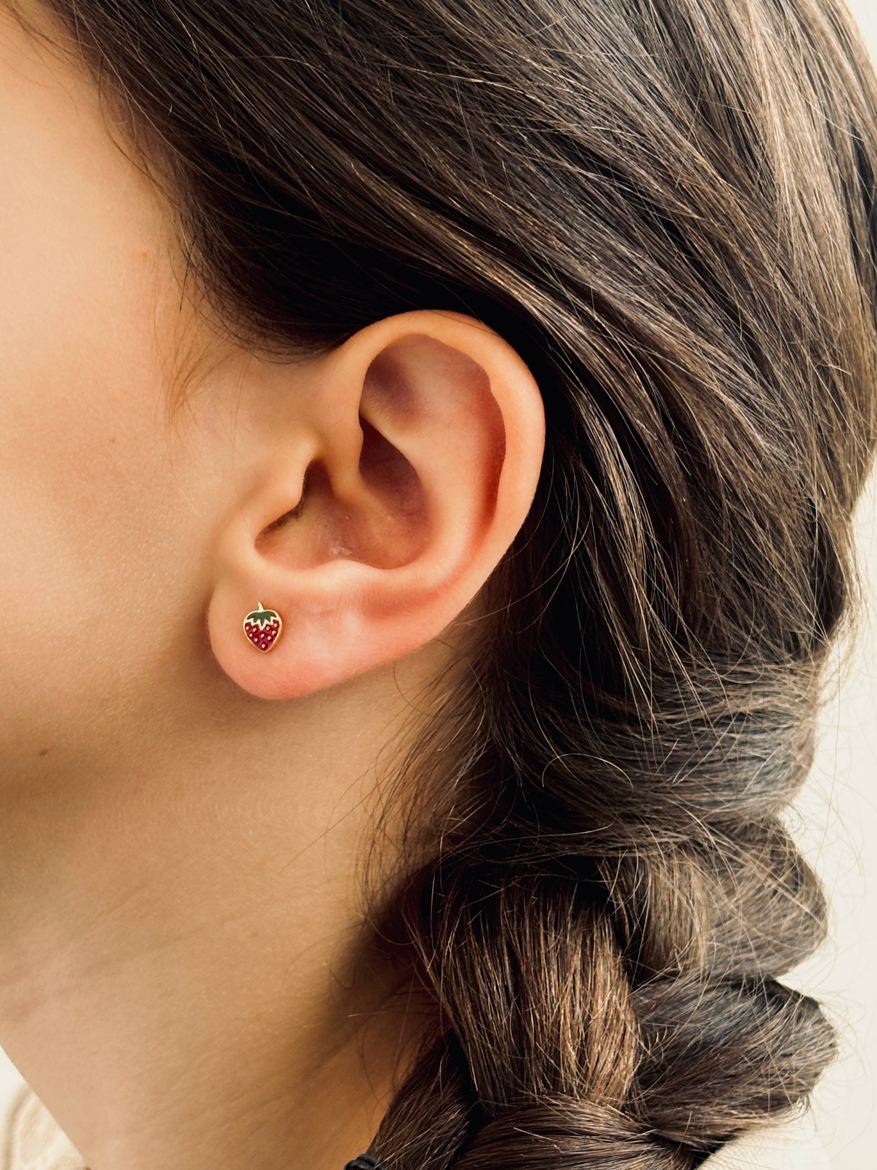 Boucles d'Oreilles Puces Fraise Inès Plaqué Or