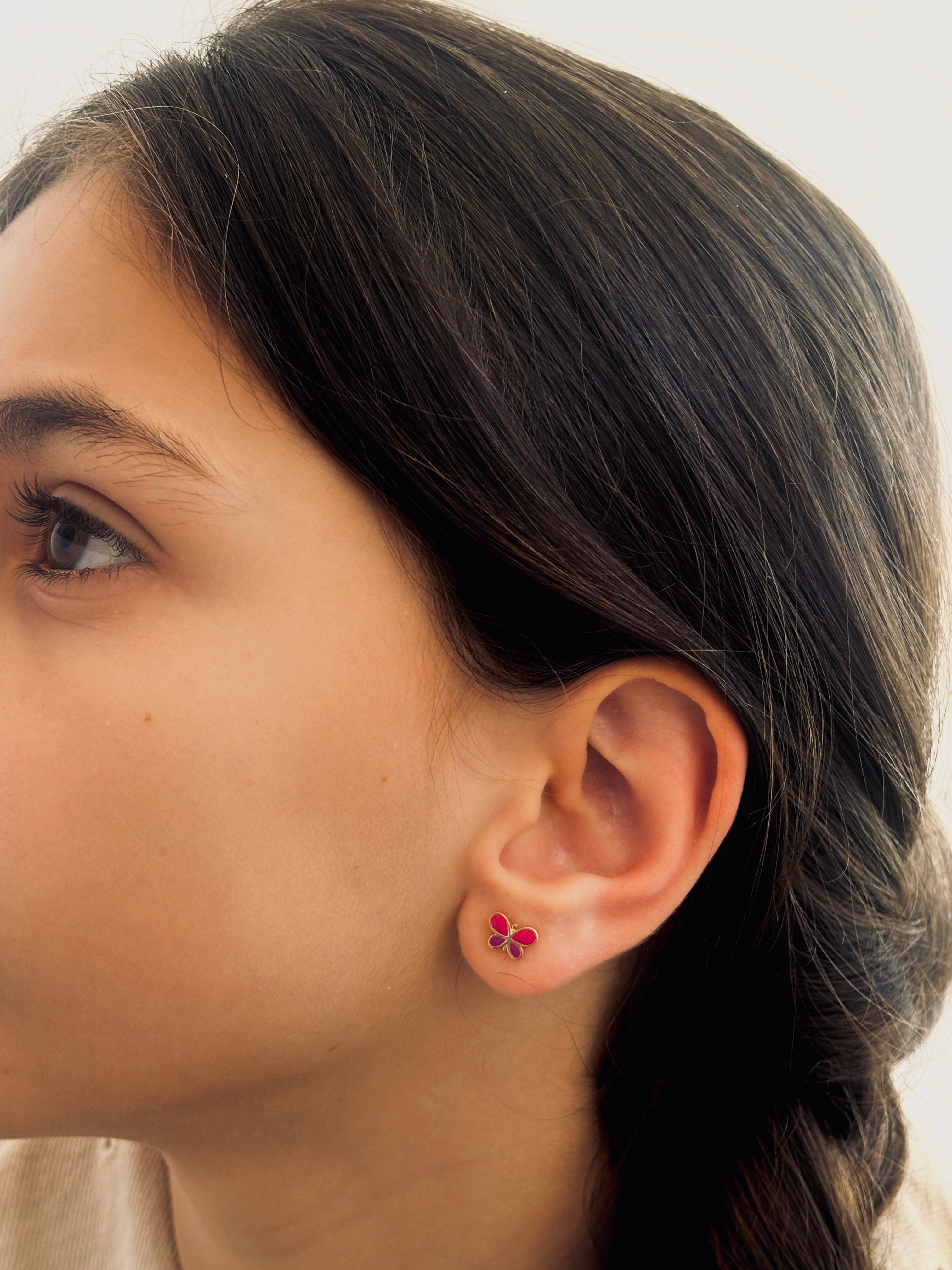 Boucles d'Oreilles Puces Papillon Rose Ninon Plaqué Or