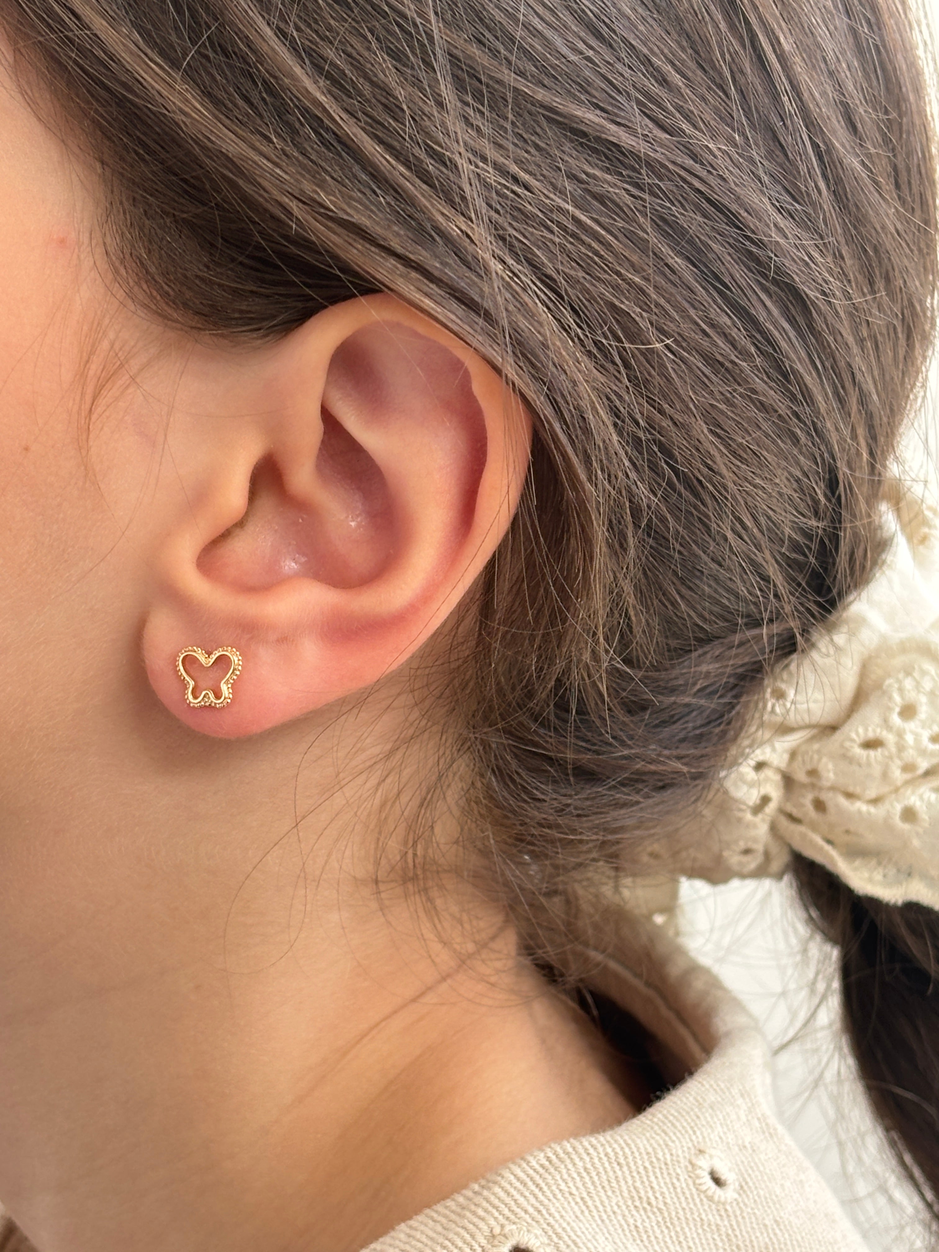 Boucles d'Oreilles Puces Papillon Ajouré Suzon Plaqué Or