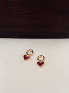 Boucles d'Oreilles Coeur Rouge Pendantes Valentine Plaqué Or