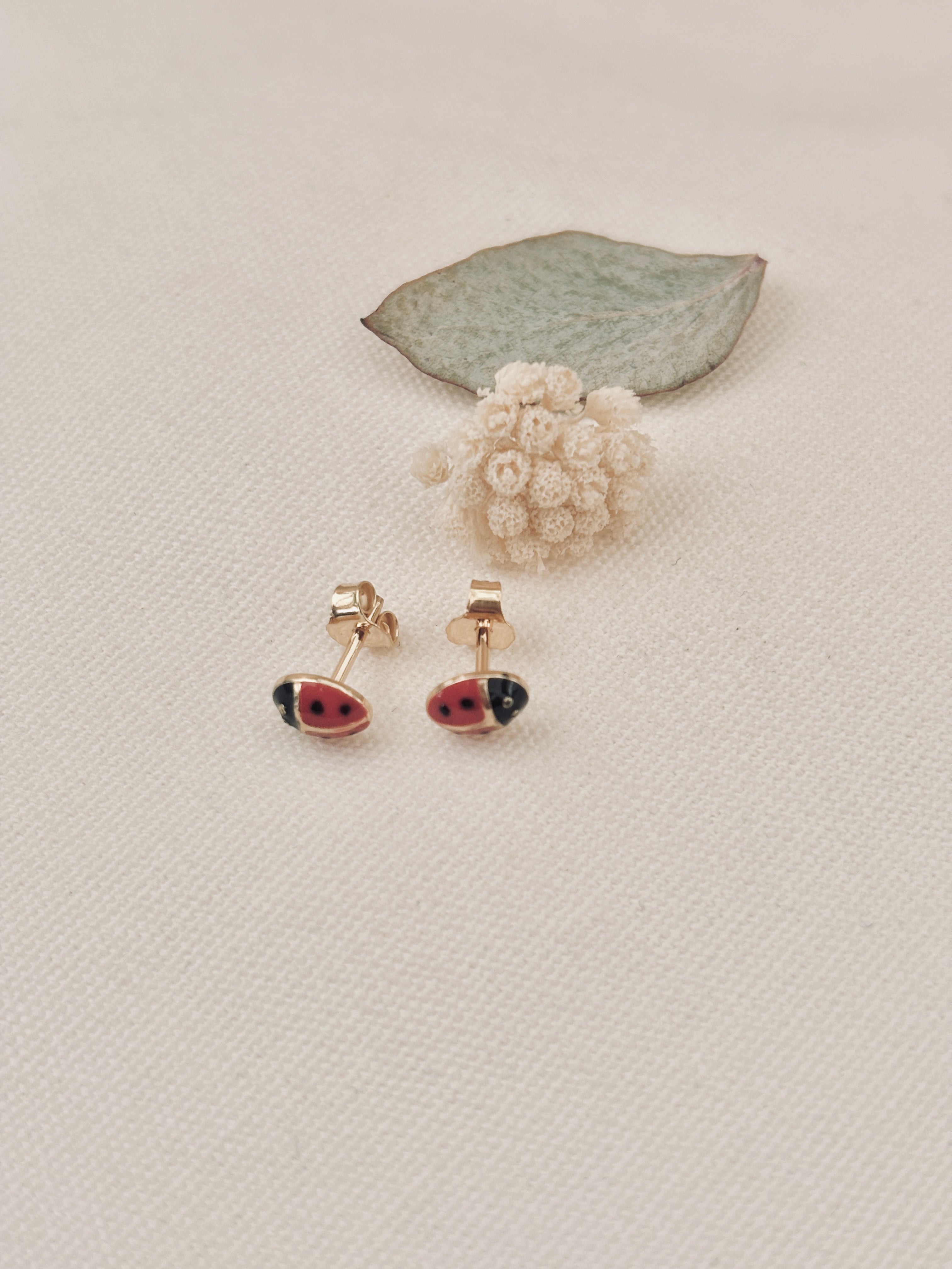 Boucles d'Oreilles Puces Coccinelle Adèle Plaqué Or