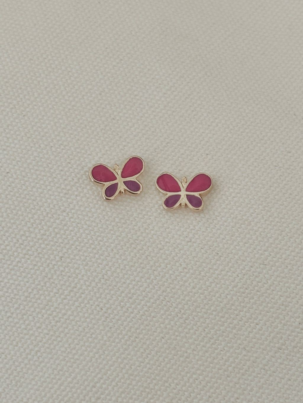 Boucles d'Oreilles Puces Papillon Rose Ninon Plaqué Or