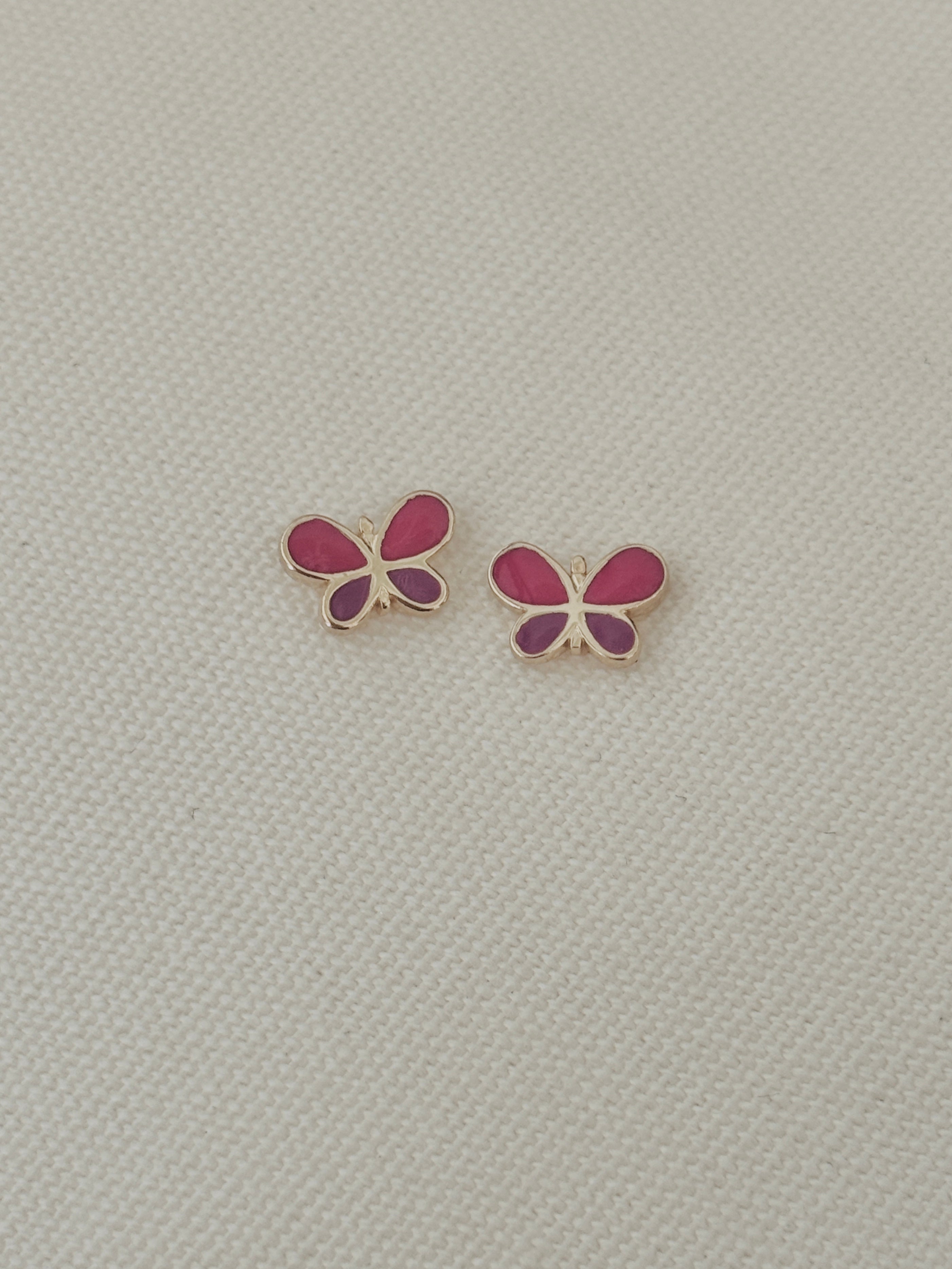 Boucles d'Oreilles Puces Papillon Rose Ninon Plaqué Or