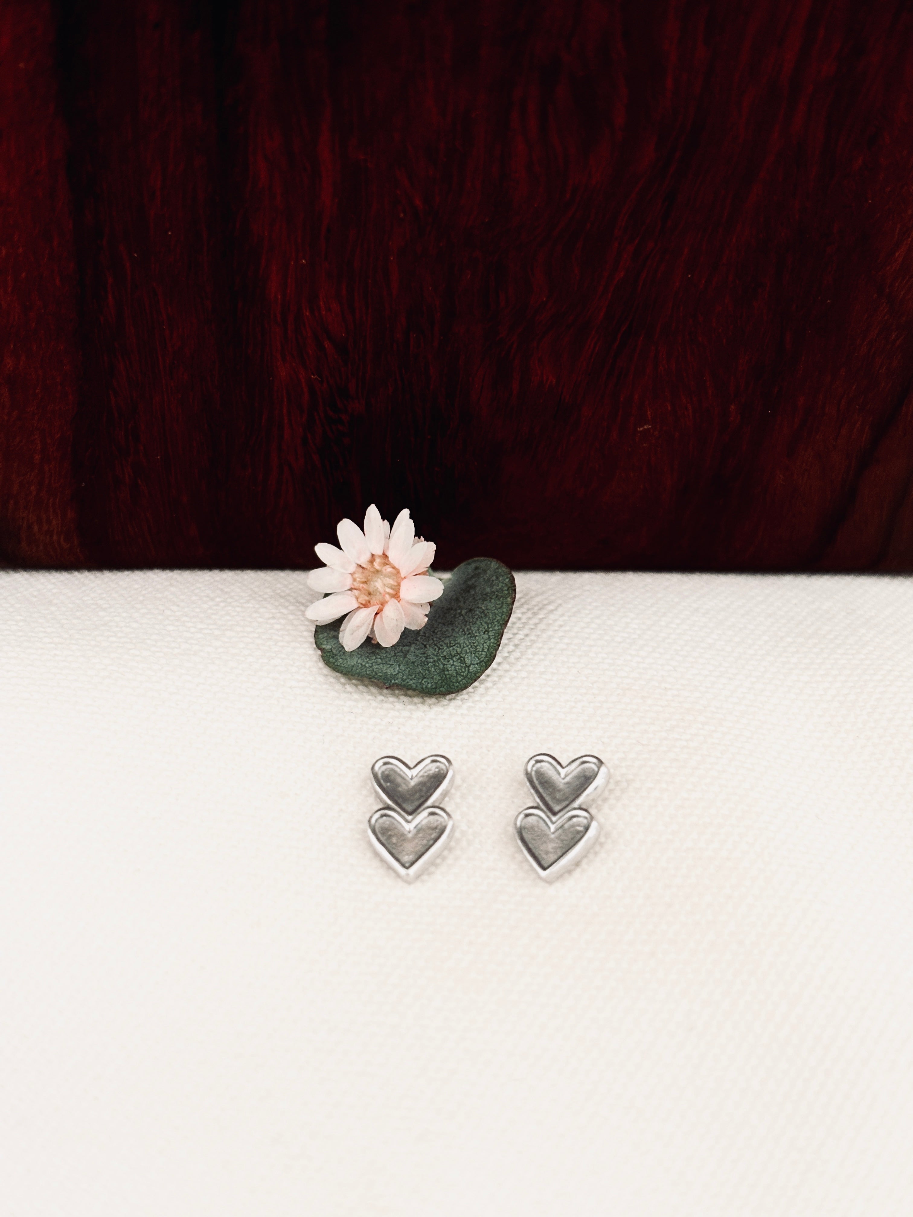 Boucles d'Oreilles Puces Double Coeur Noémie Argent