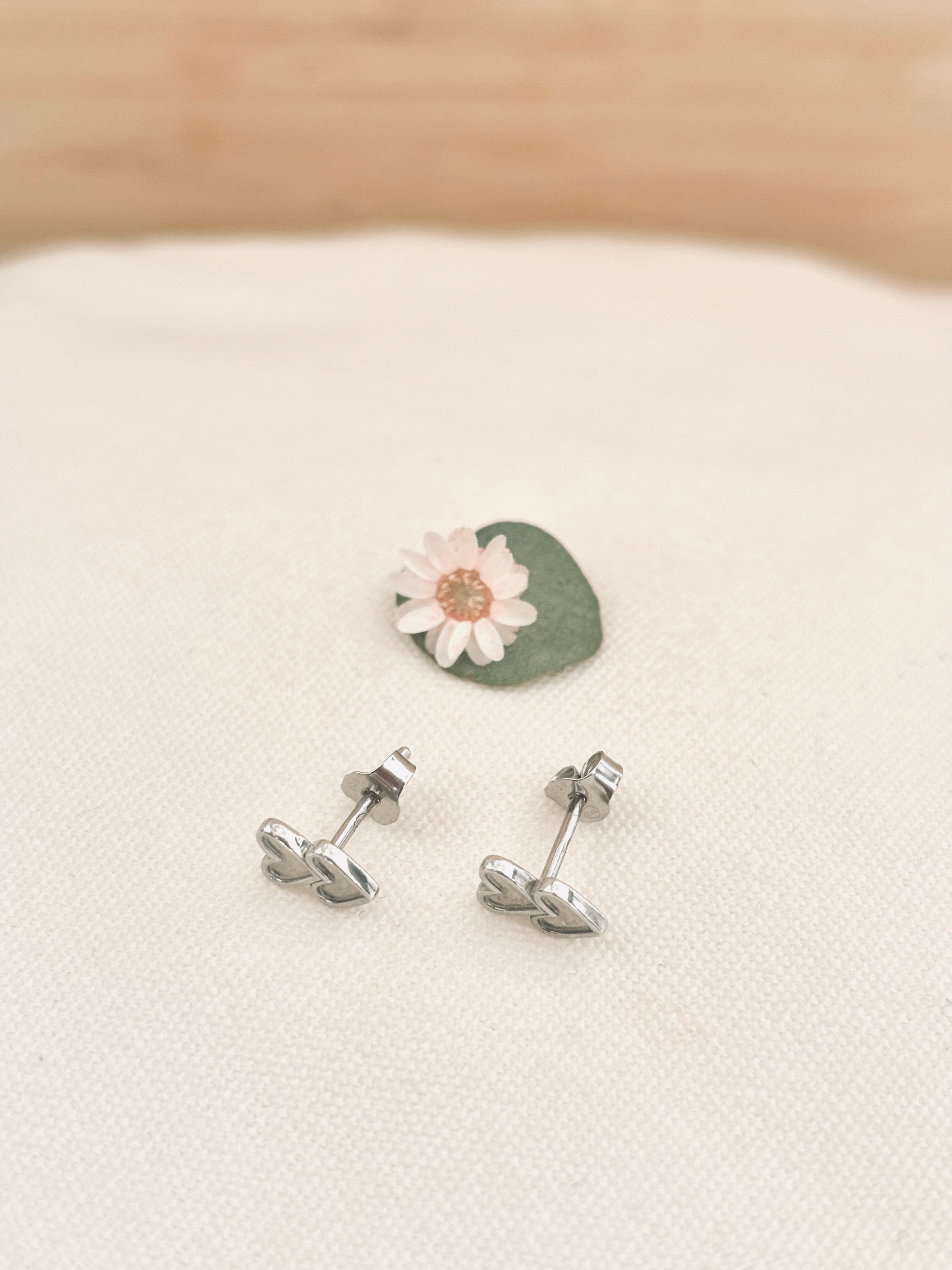 Boucles d'Oreilles Puces Double Coeur Noémie Argent