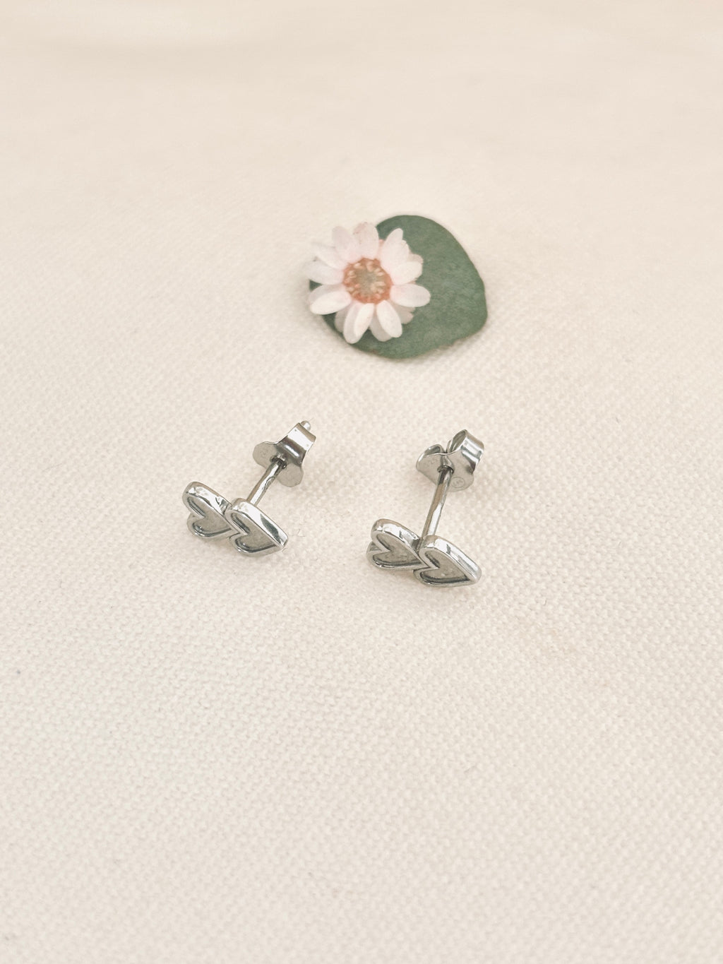 Boucles d'Oreilles Puces Double Coeur Noémie Argent