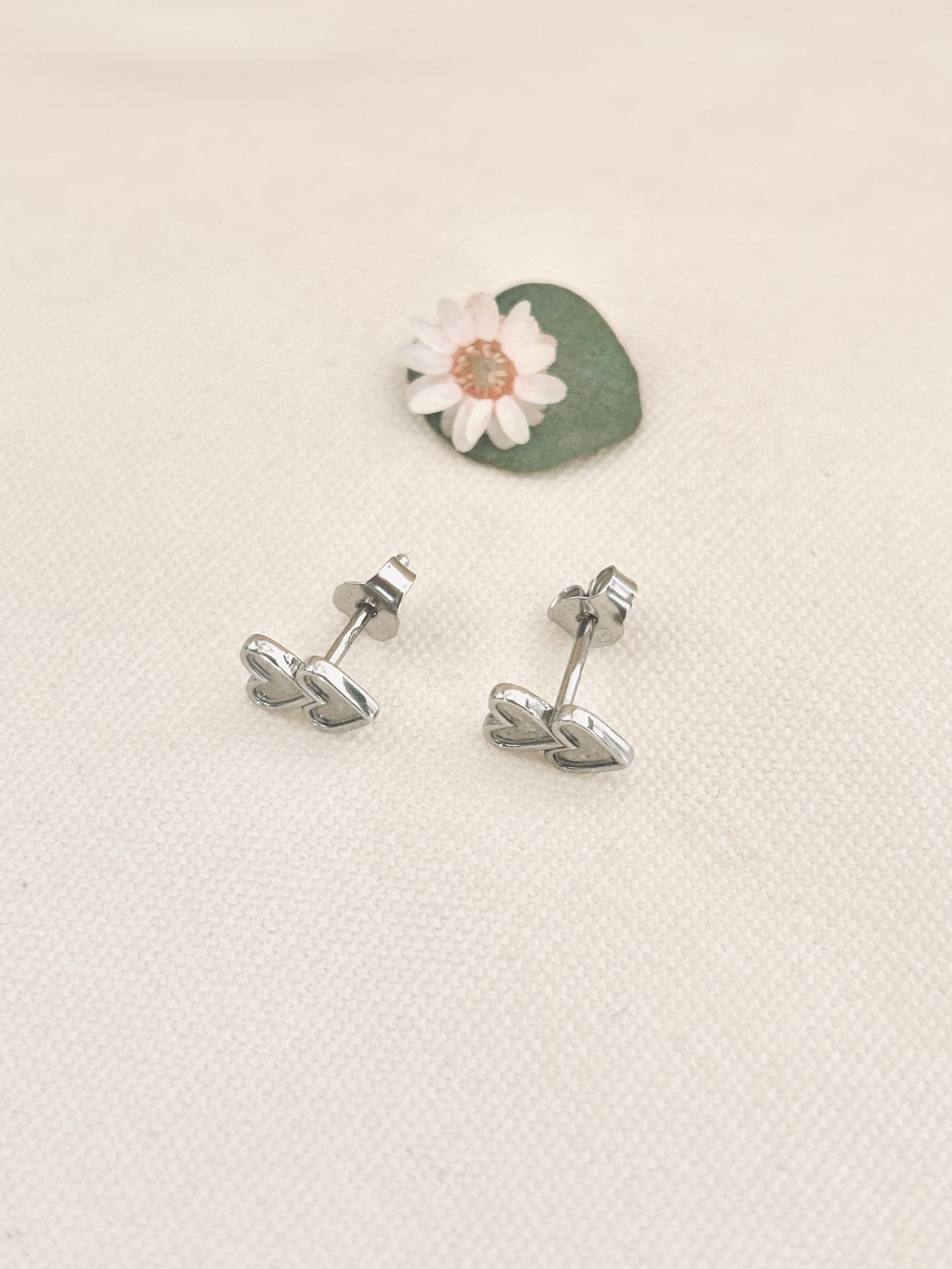 Boucles d'Oreilles Puces Double Coeur Noémie Argent