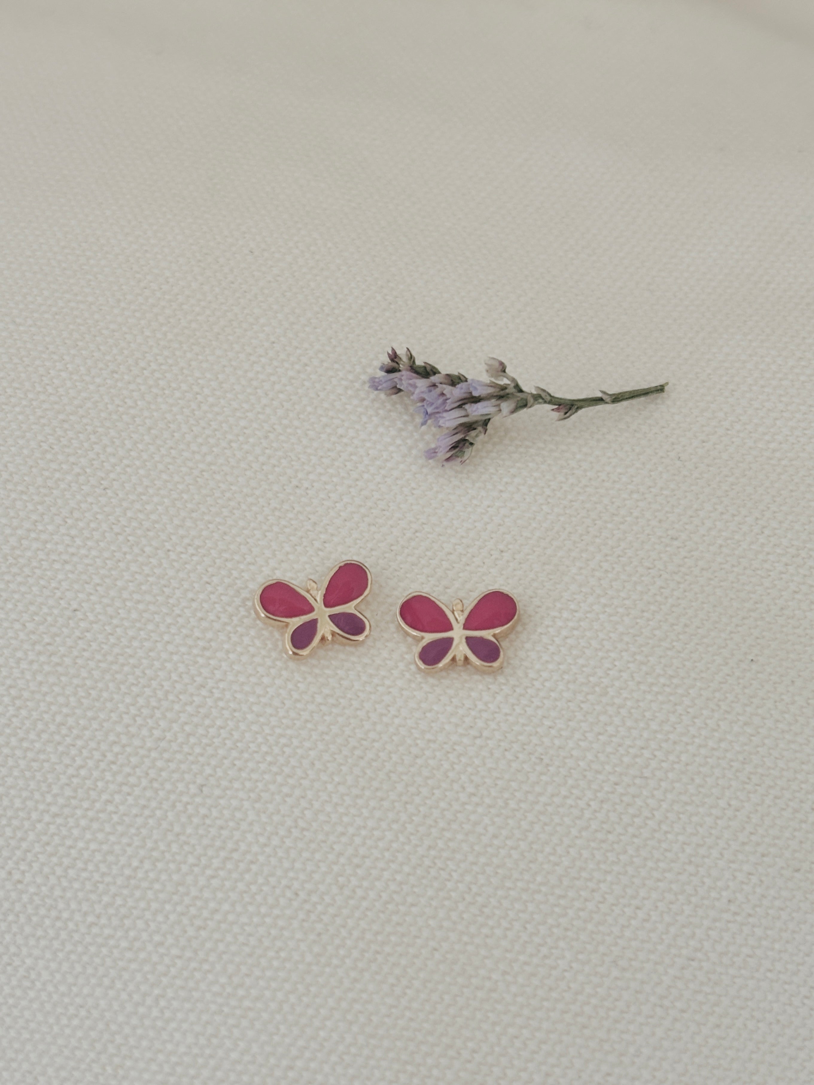 Boucles d'Oreilles Puces Papillon Rose Ninon Plaqué Or