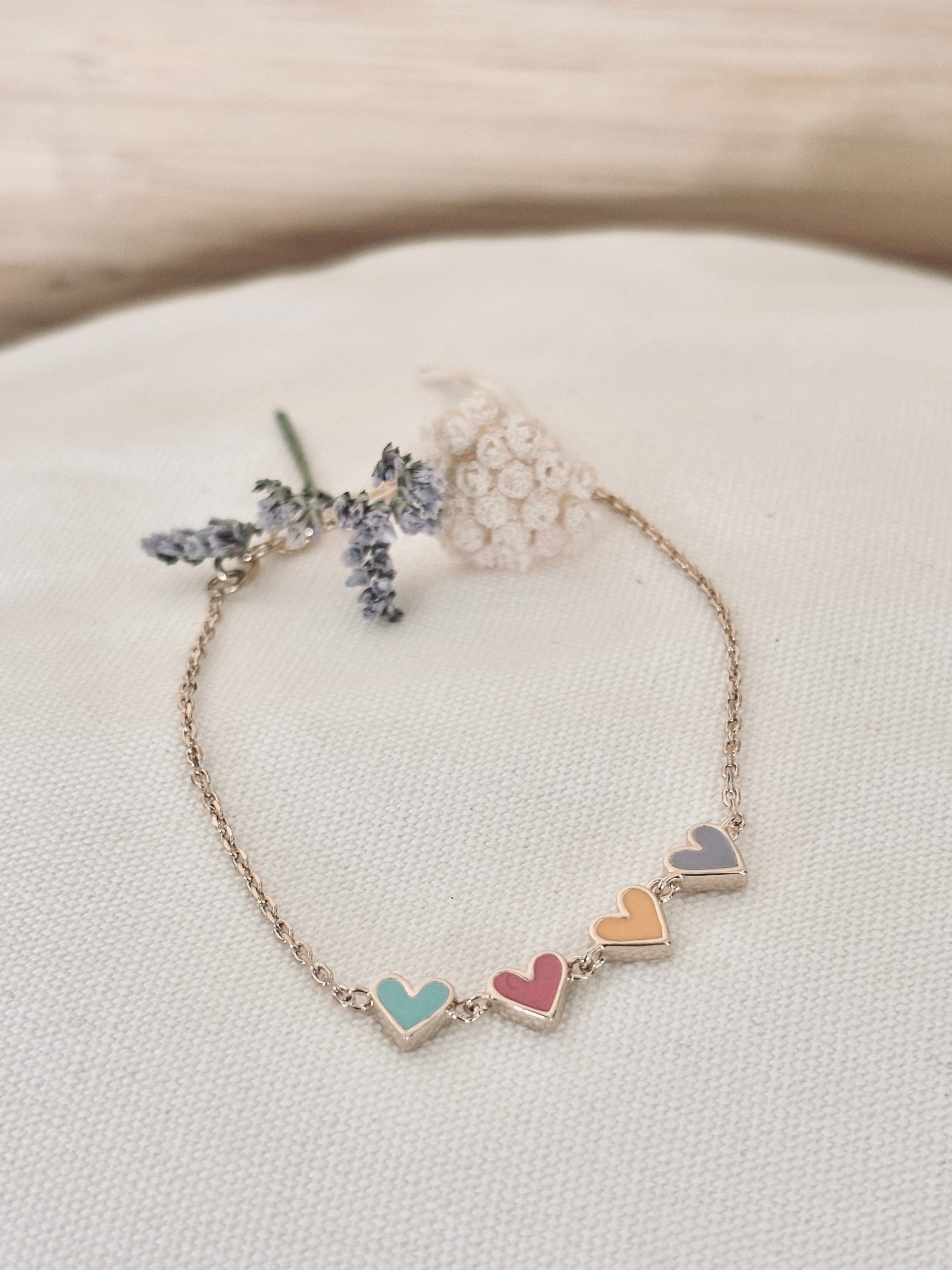 Bracelet Cœurs Colorés Romy Plaqué Or