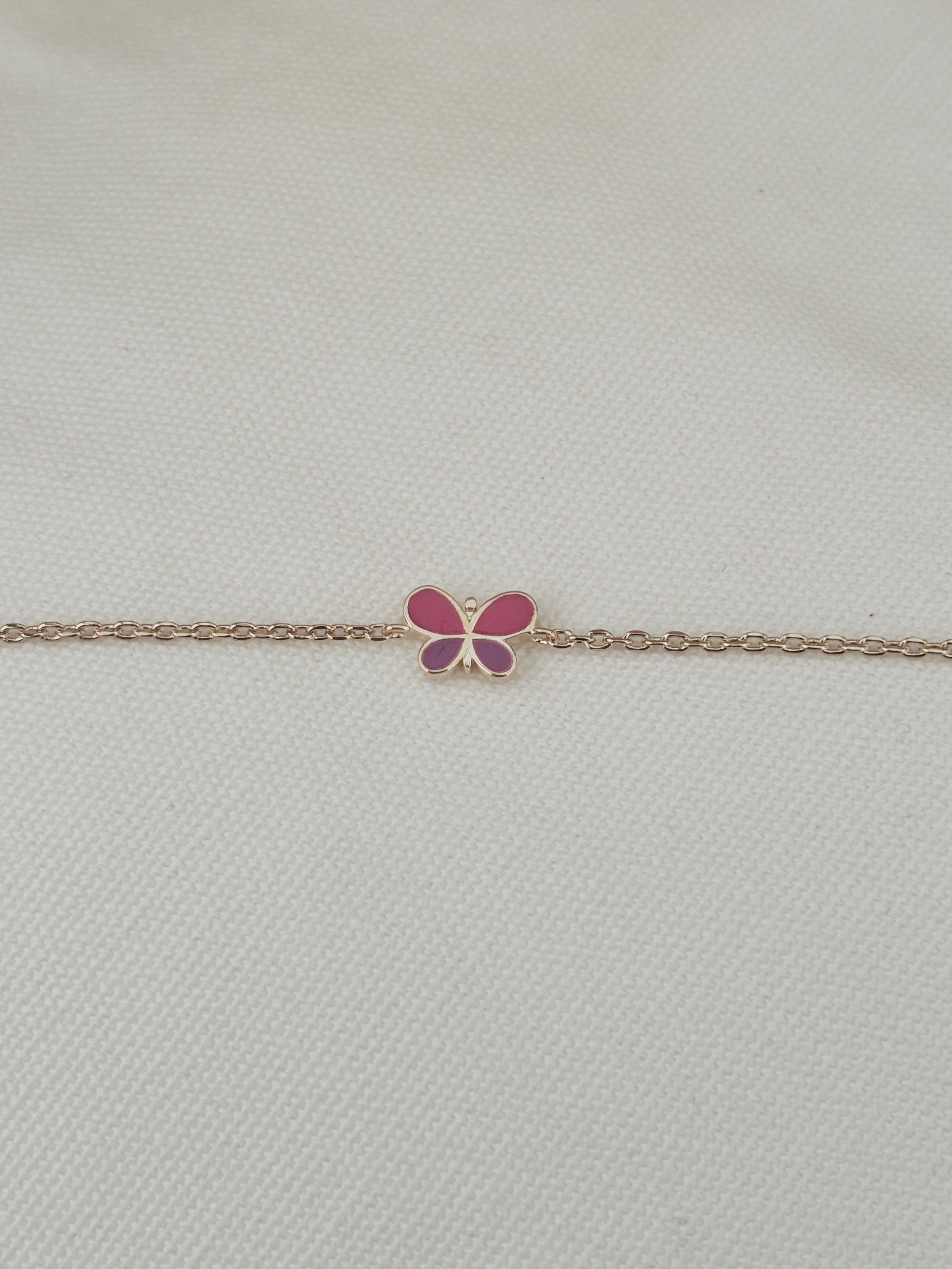 Bracelet Papillon Rose Ninon Plaqué Or