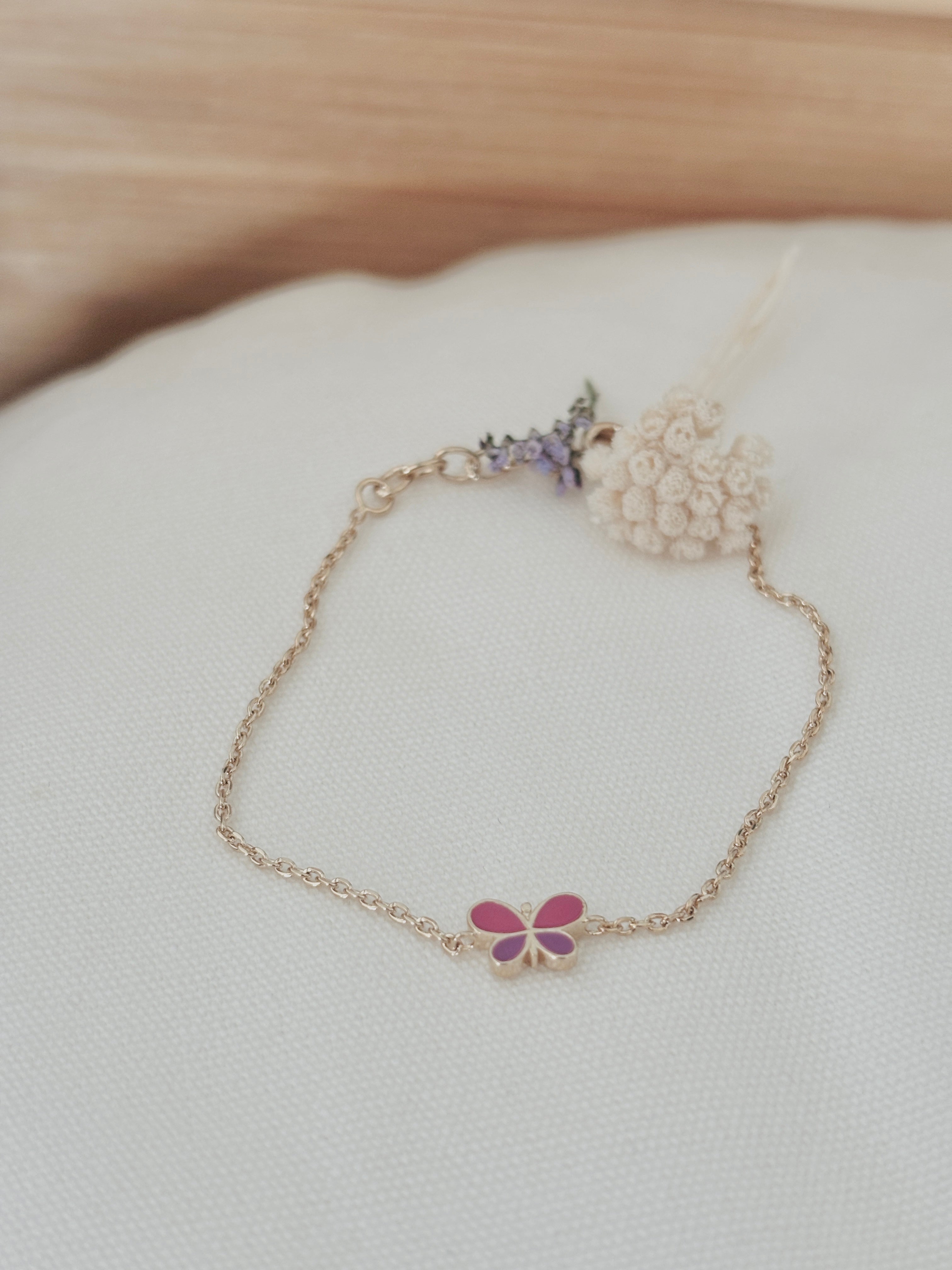 Bracelet Papillon Rose Ninon Plaqué Or