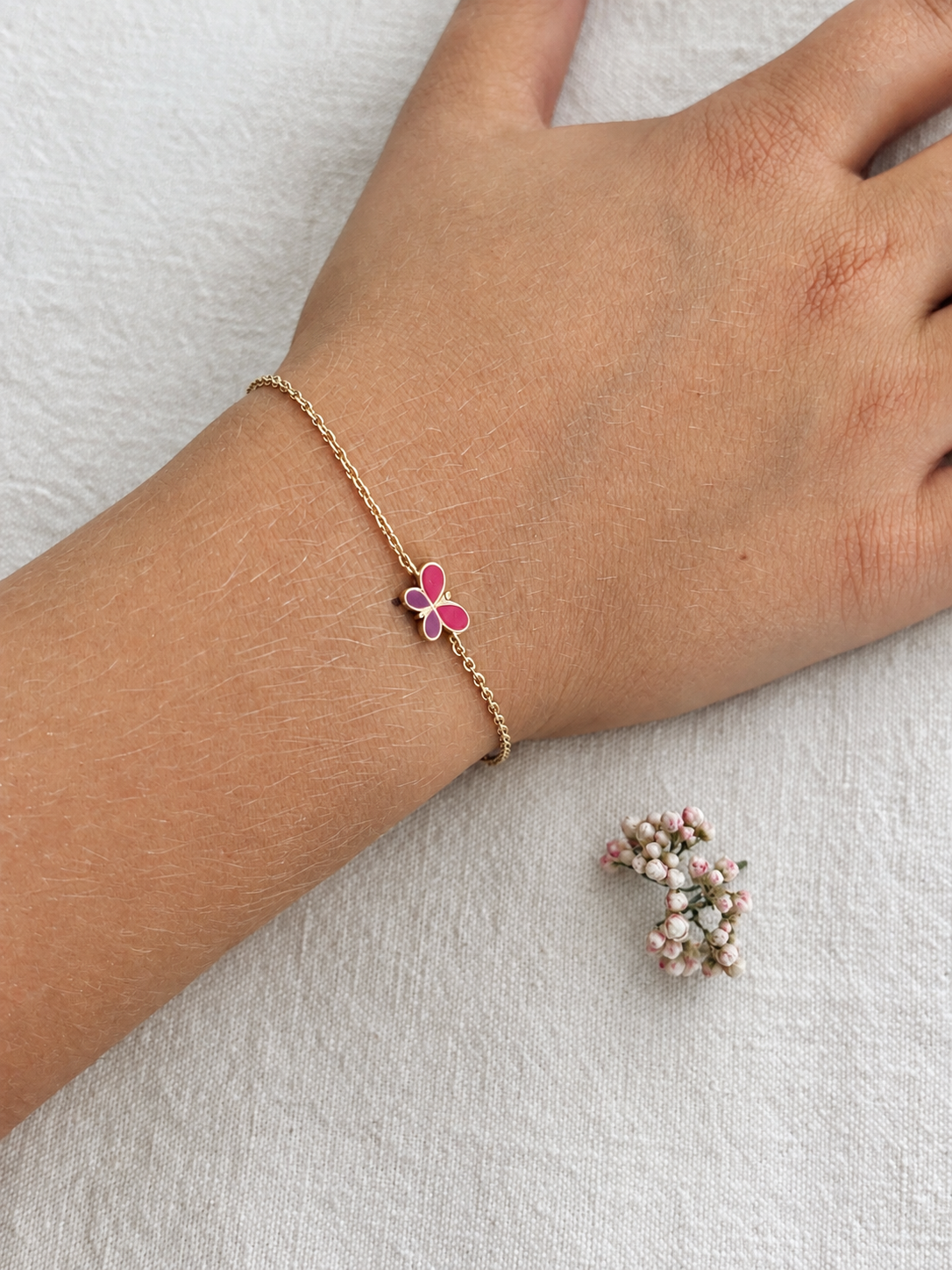 Bracelet Papillon Rose Ninon Plaqué Or