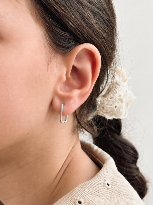 Boucles d'Oreilles Créoles Rectangle Brune Argent