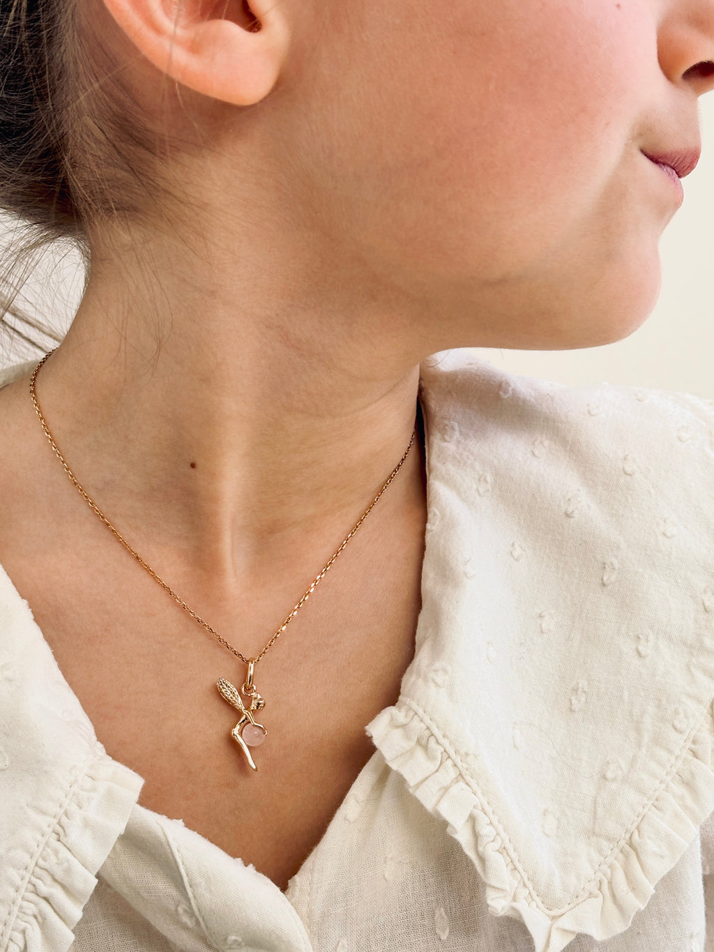 Collier Fée Quartz Rose Chloé Plaqué Or