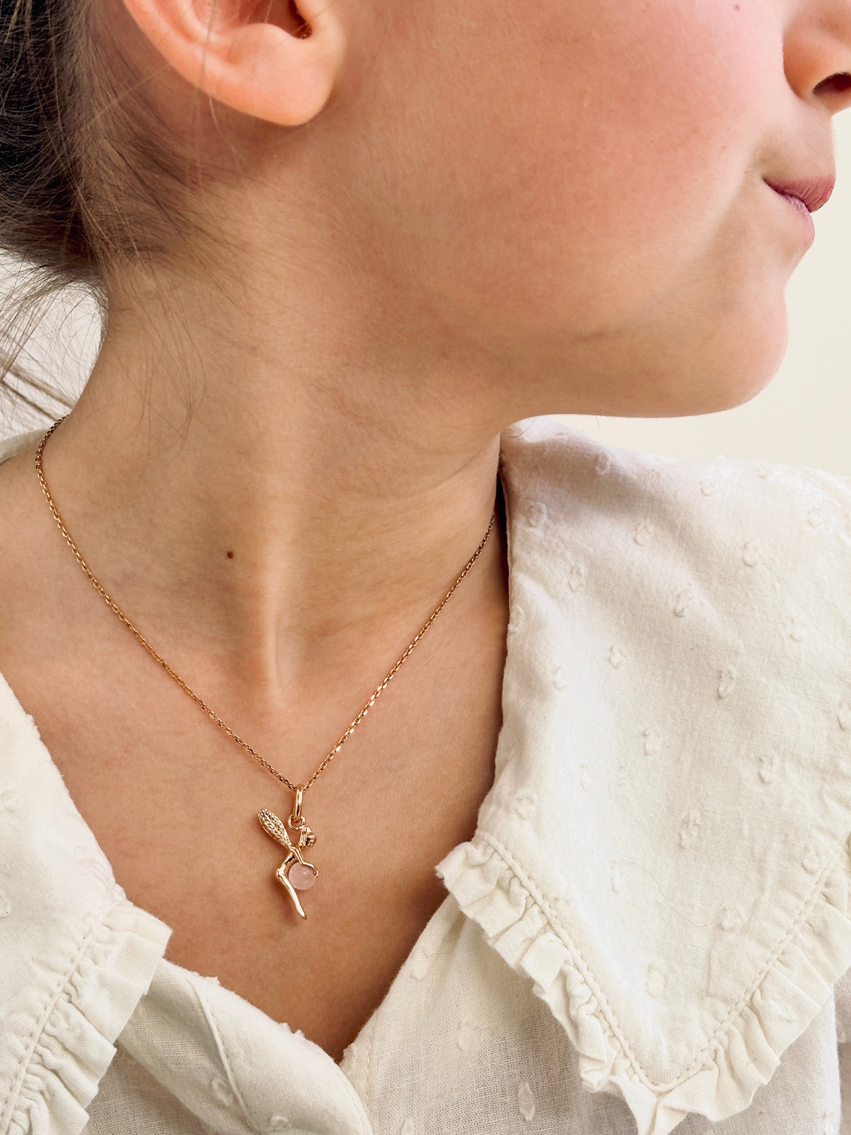 Collier Fée Quartz Rose Chloé Plaqué Or