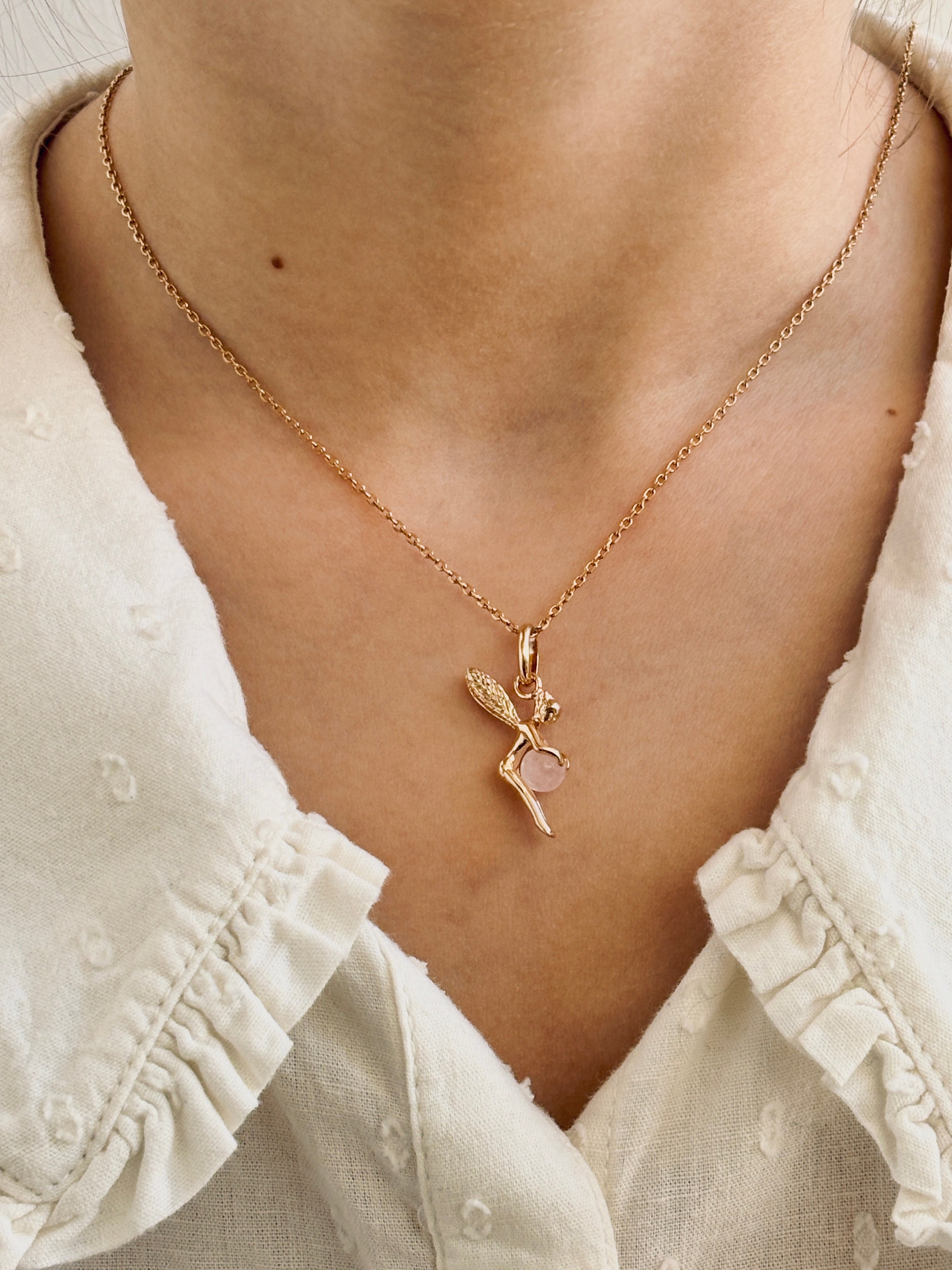 Collier Fée Quartz Rose Chloé Plaqué Or
