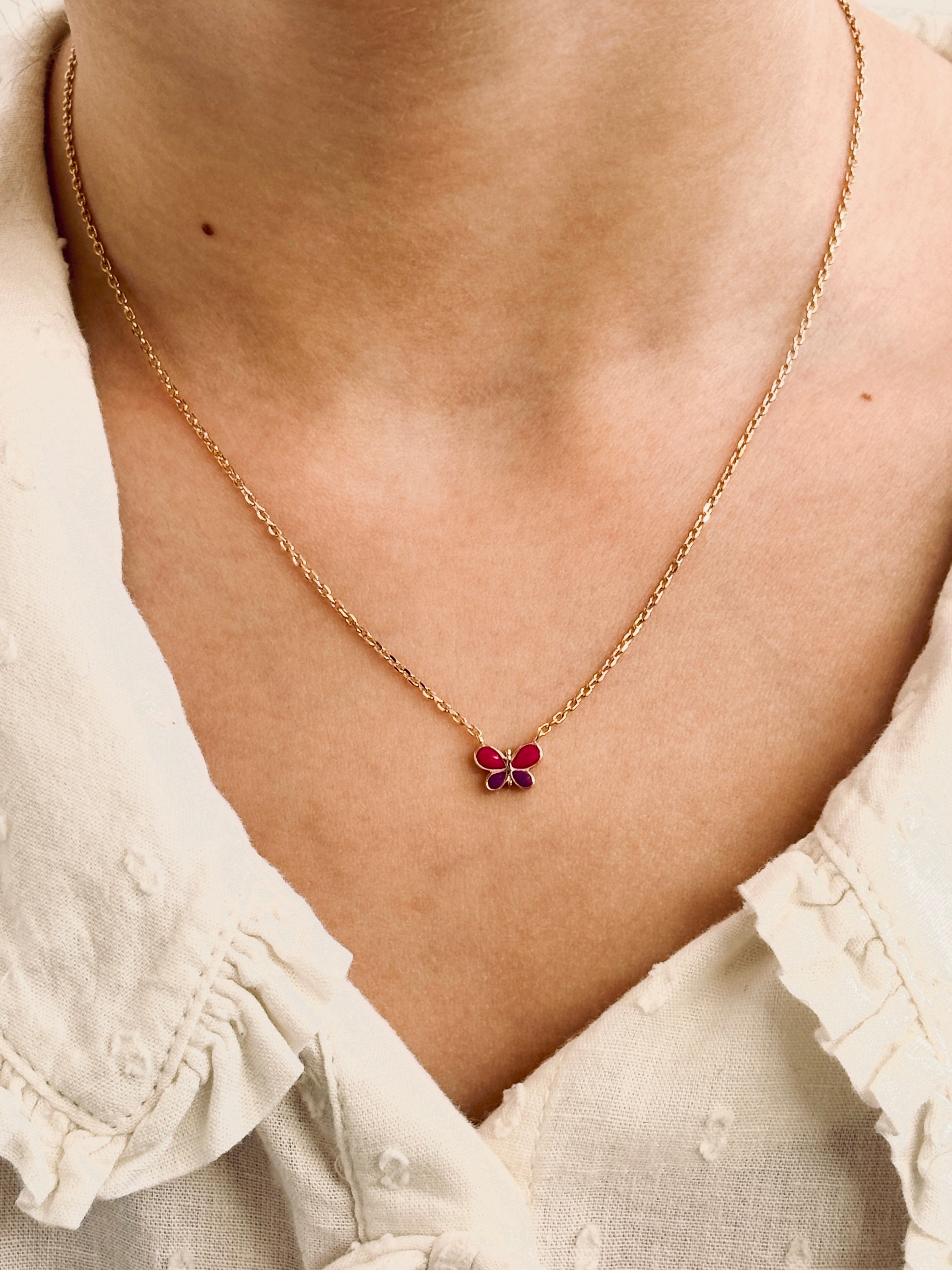 Collier Papillon Rose Ninon Plaqué Or