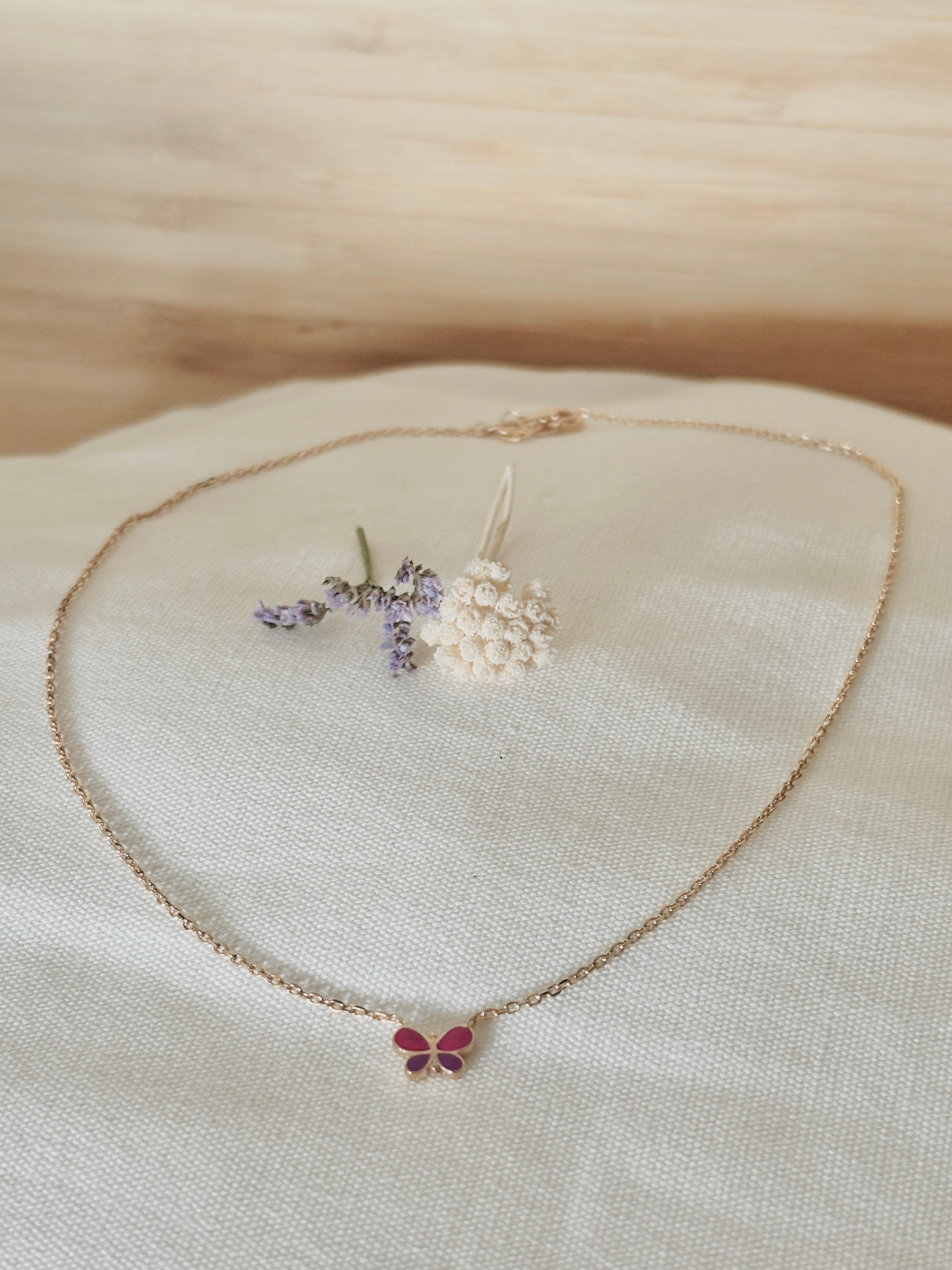 Collier Papillon Rose Ninon Plaqué Or