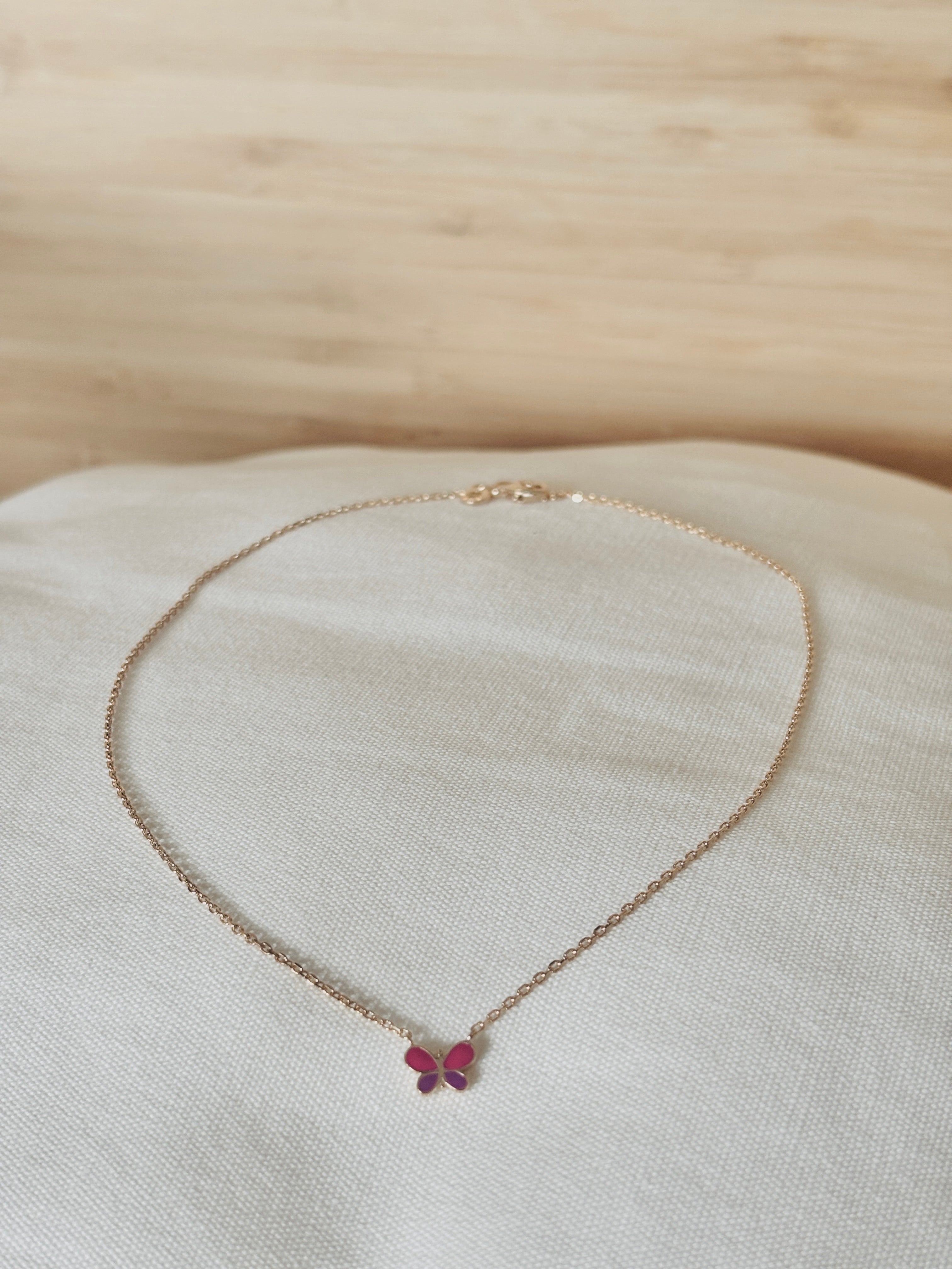 Collier Papillon Rose Ninon Plaqué Or