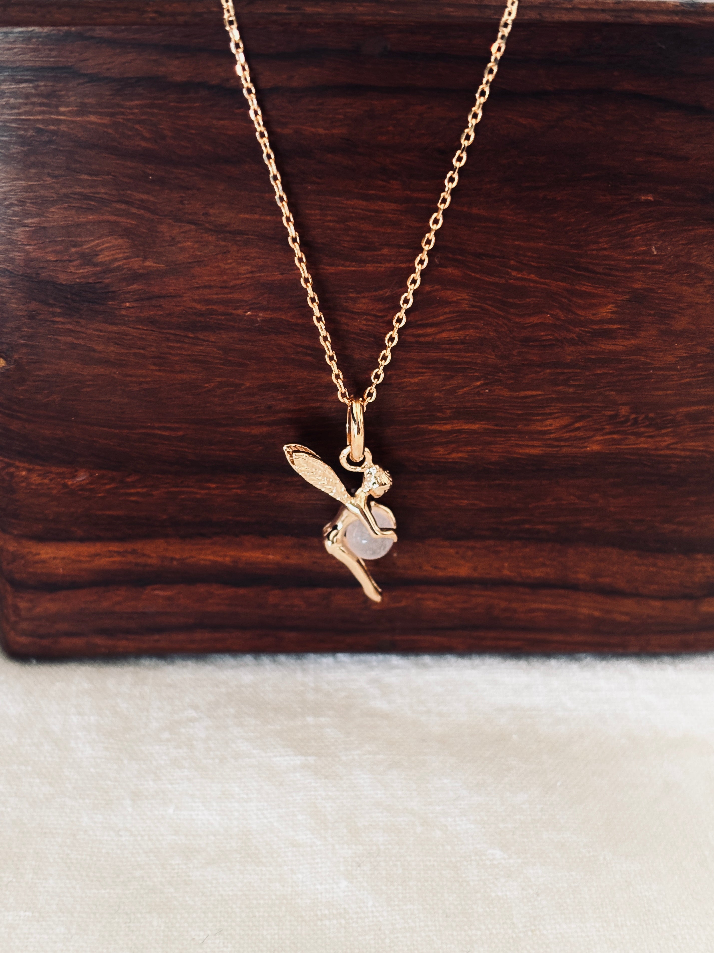 Collier Fée Quartz Rose Chloé Plaqué Or