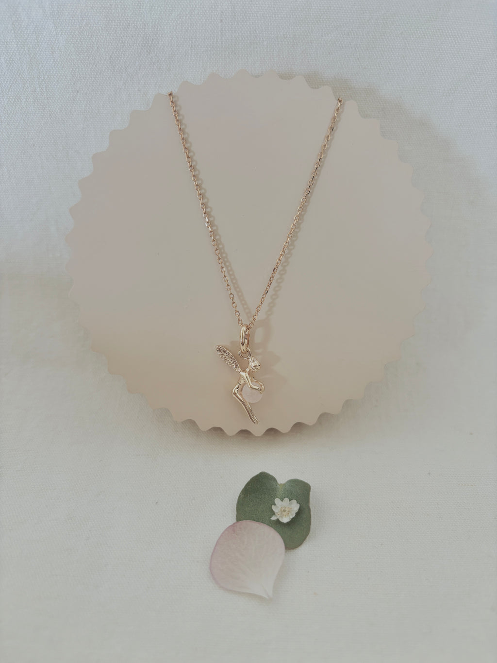 Collier Fée Quartz Rose Chloé Plaqué Or