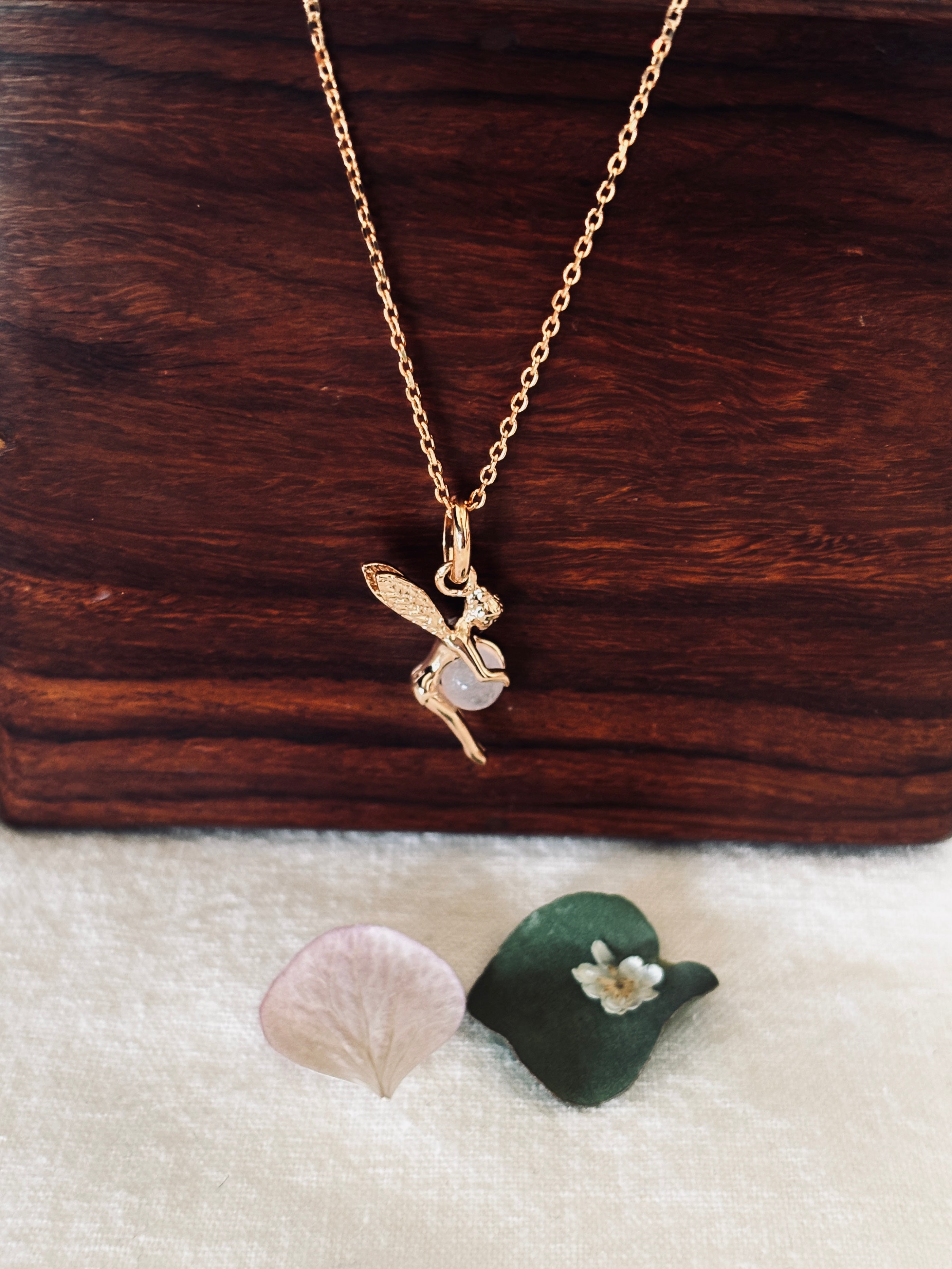 Collier Fée Quartz Rose Chloé Plaqué Or