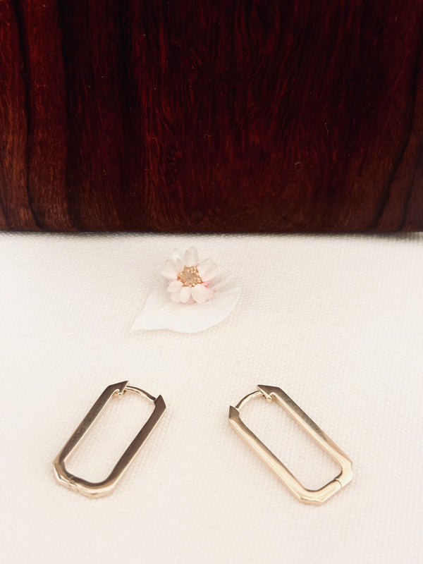 Boucles d'Oreilles Créoles Rectangle Brune Plaqué Or