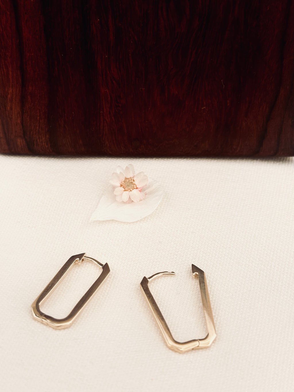 Boucles d'Oreilles Créoles Rectangle Brune Plaqué Or