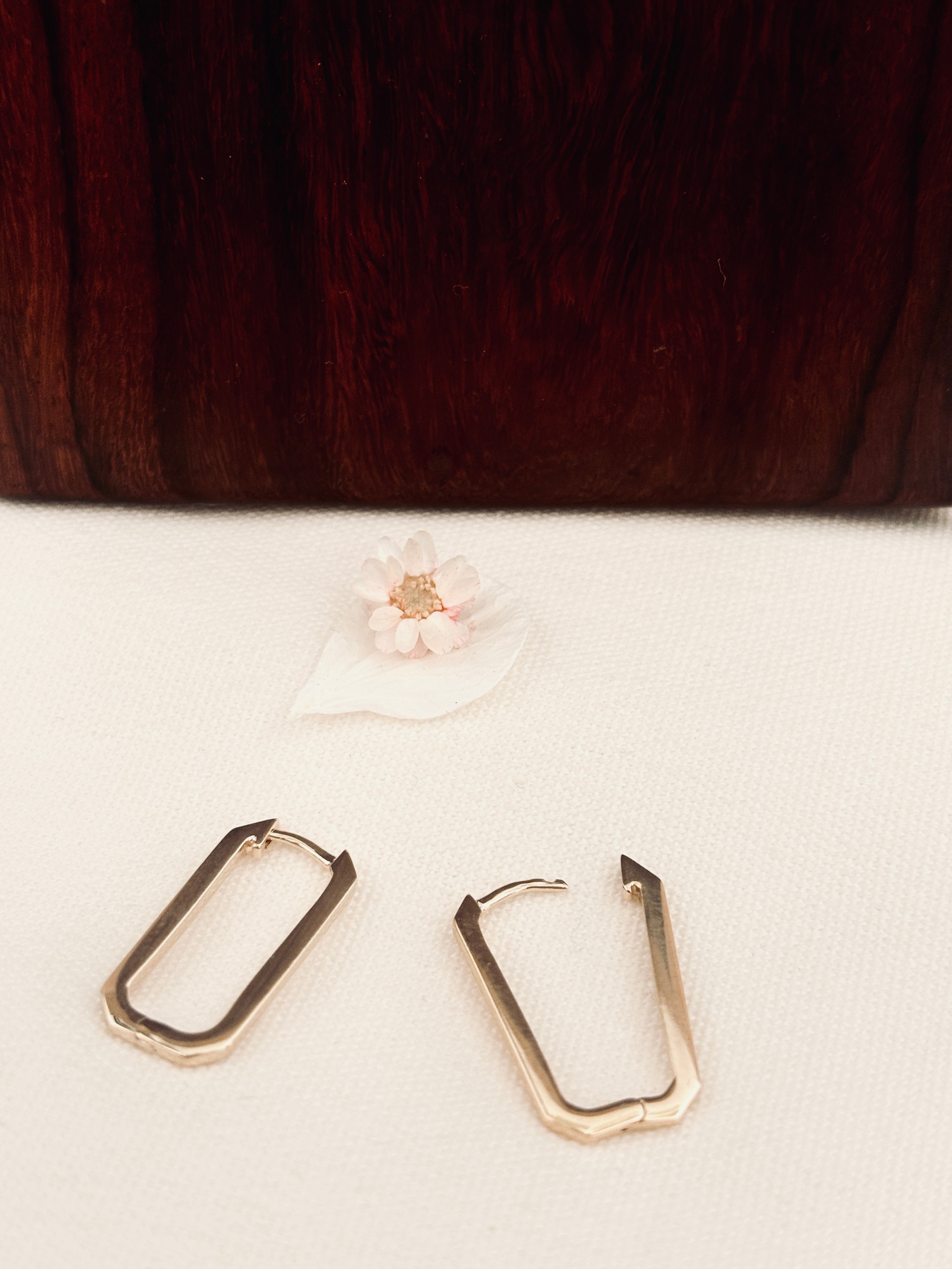 Boucles d'Oreilles Créoles Rectangle Brune Plaqué Or